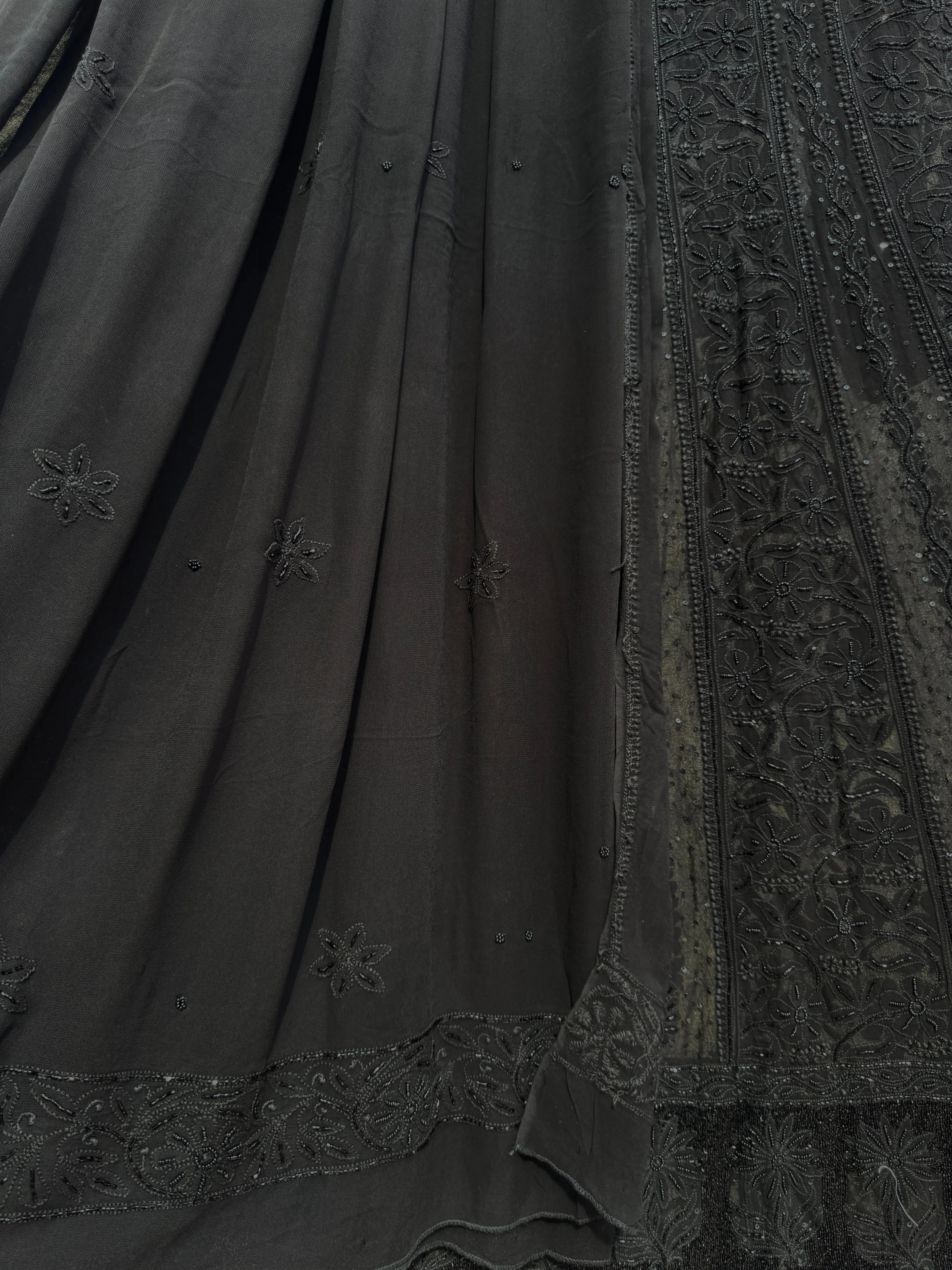 Viscose Anarkali - Semi Stitched - Pearl Work - Black ARIAA CHIKANKARI