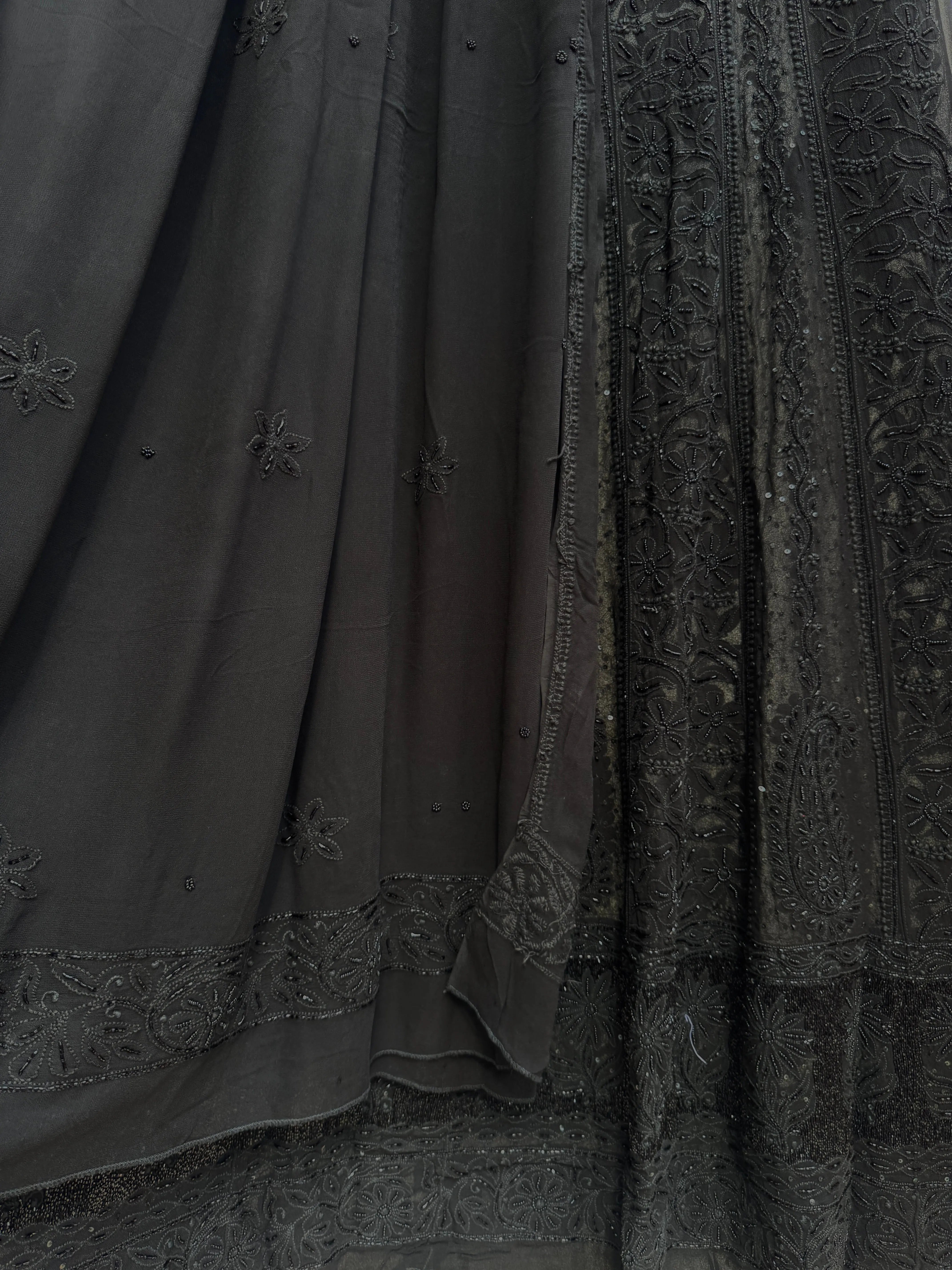 Viscose Anarkali - Semi Stitched - Pearl Work - Black ARIAA CHIKANKARI