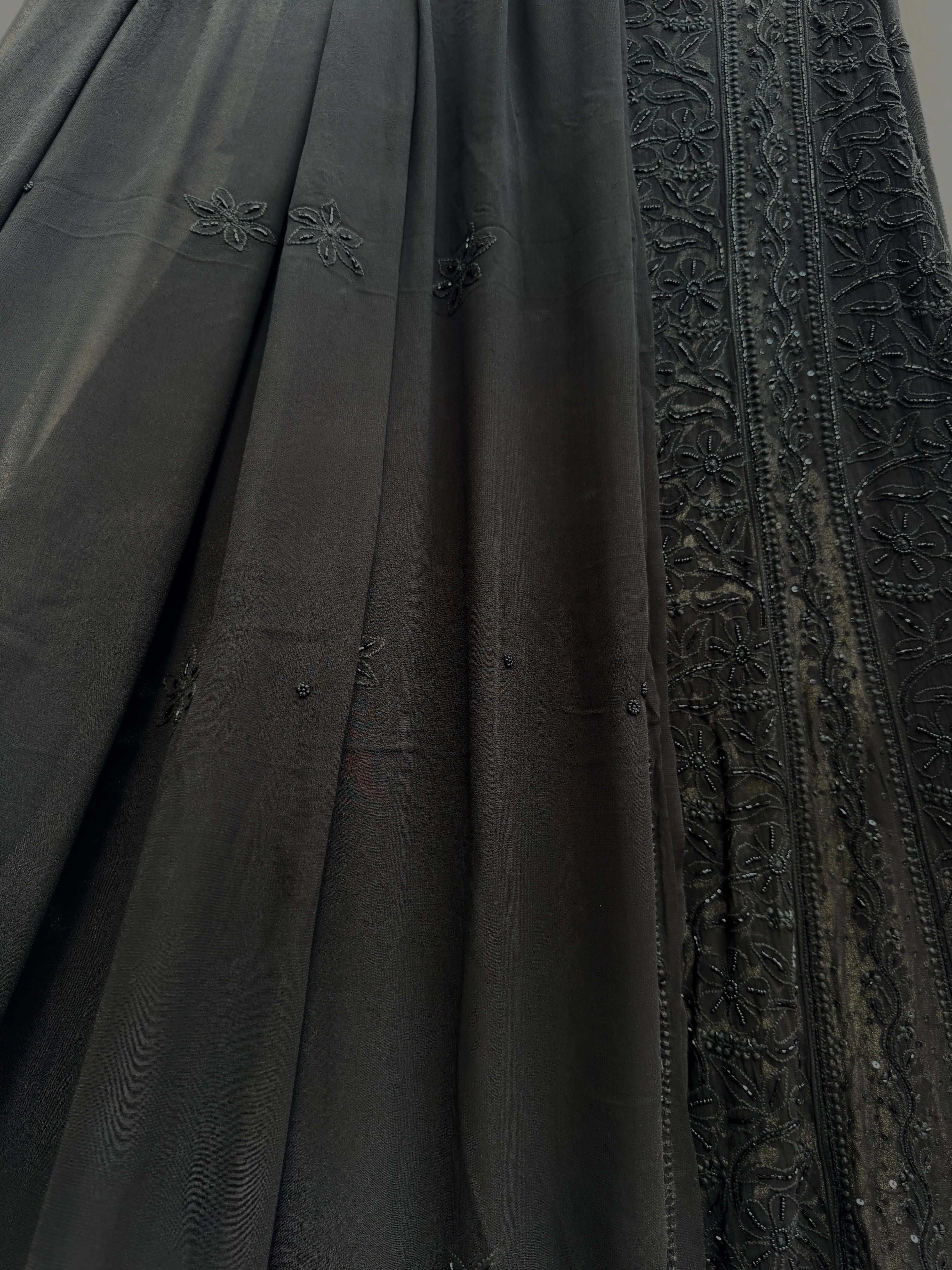 Viscose Anarkali - Semi Stitched - Pearl Work - Black ARIAA CHIKANKARI