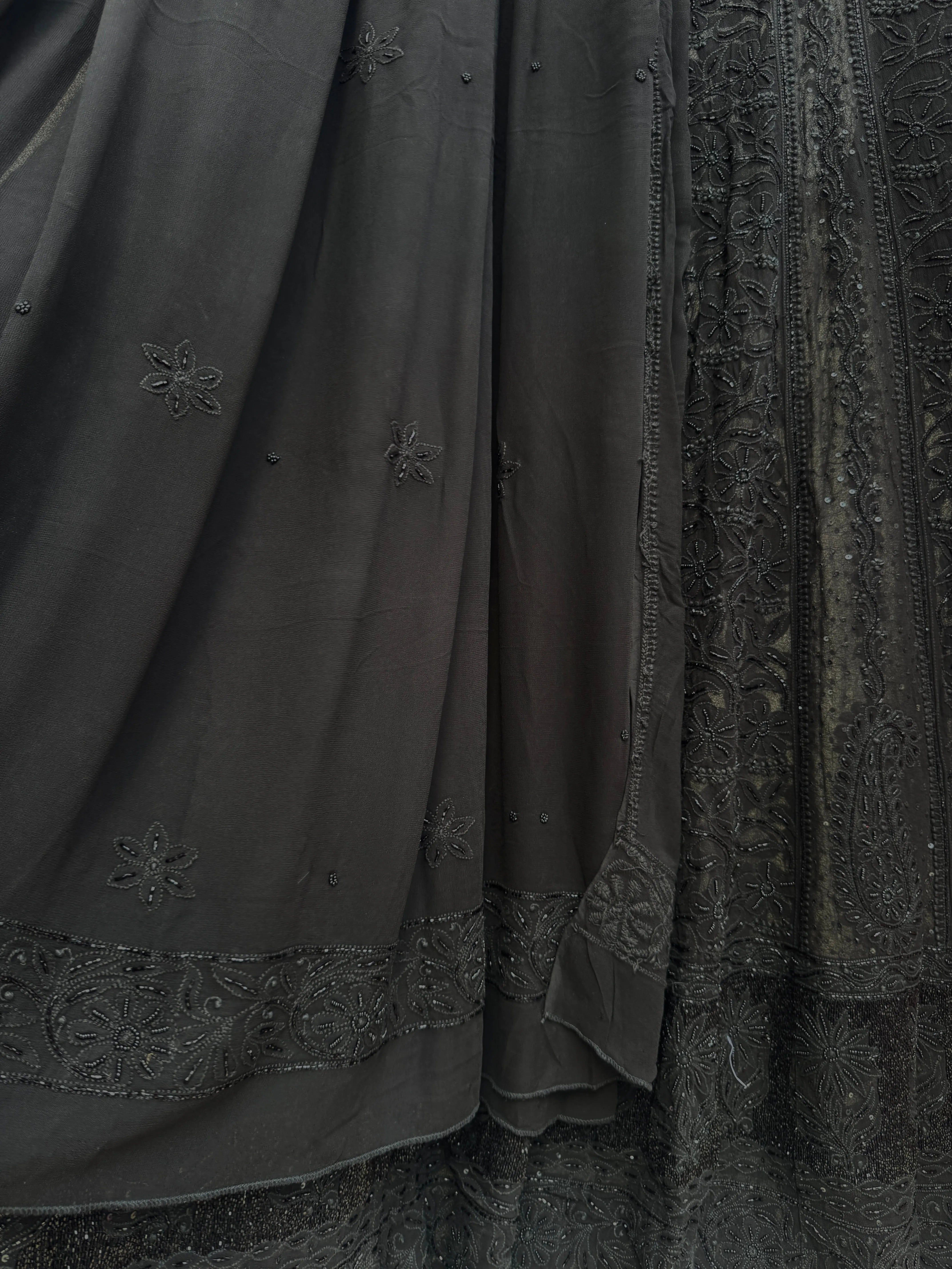 Viscose Anarkali - Semi Stitched - Pearl Work - Black ARIAA CHIKANKARI