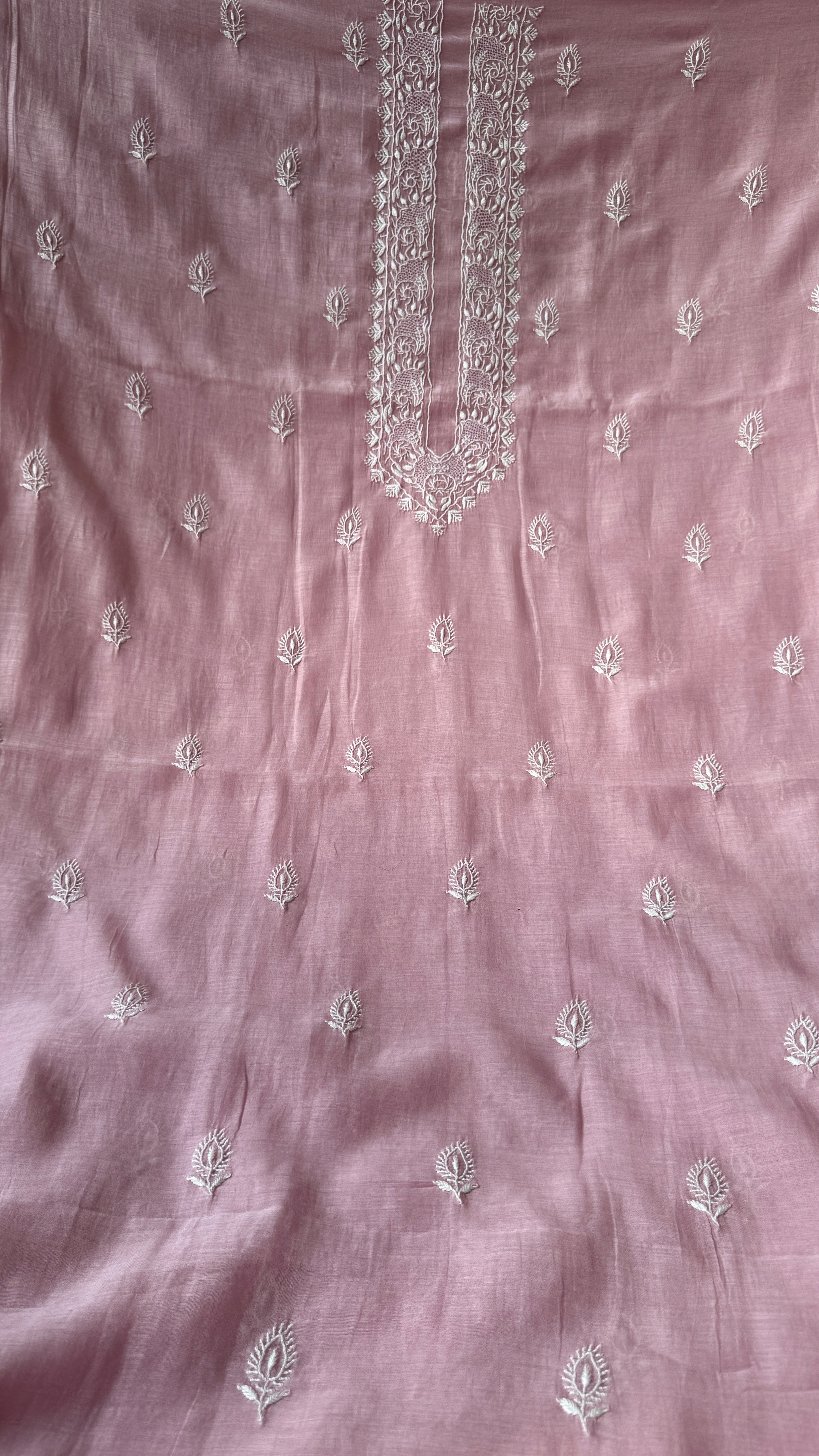 Chanderi Chikankari Kurta Length - Mens- Mauve