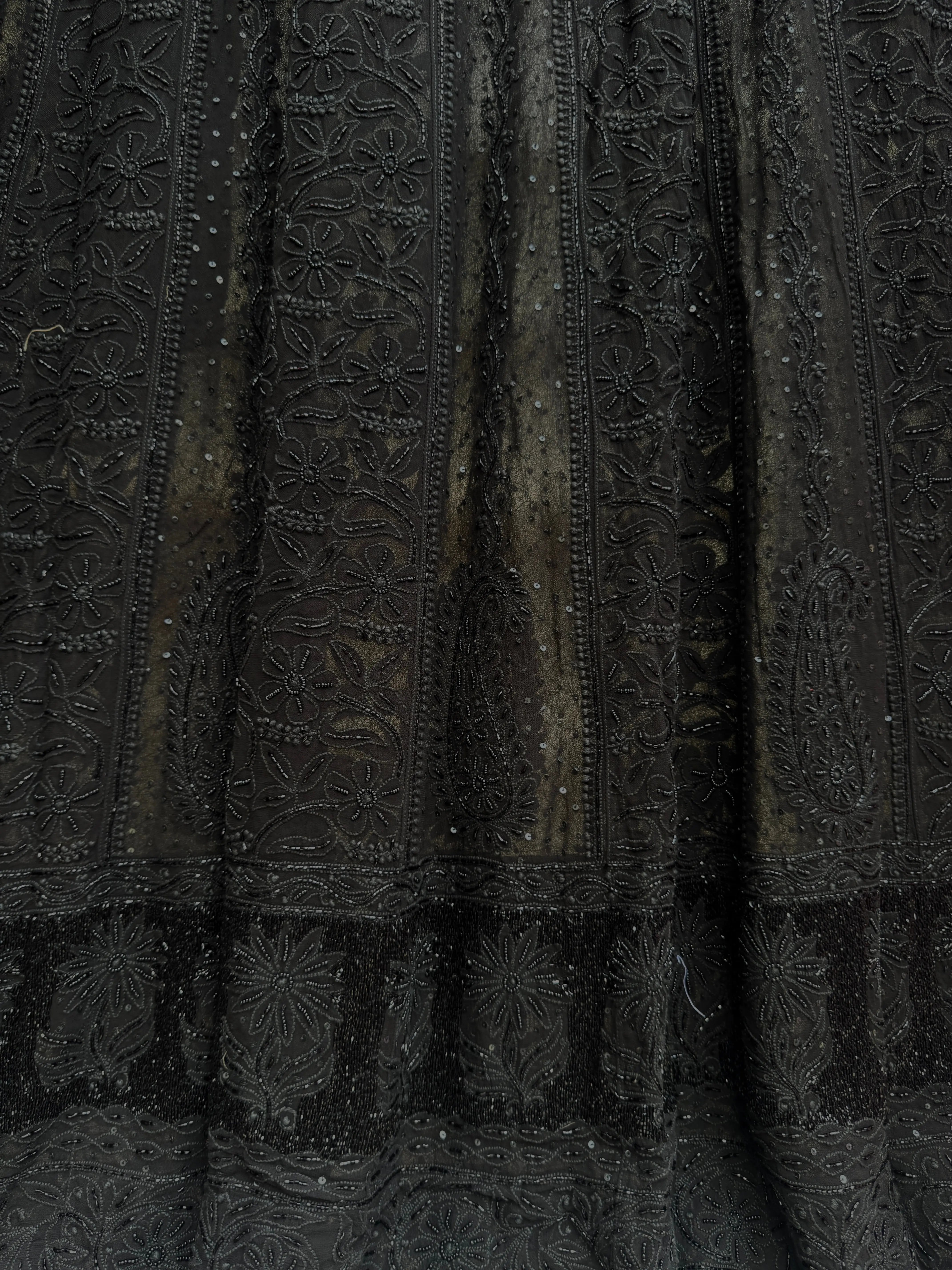 Viscose Anarkali - Semi Stitched - Pearl Work - Black ARIAA CHIKANKARI