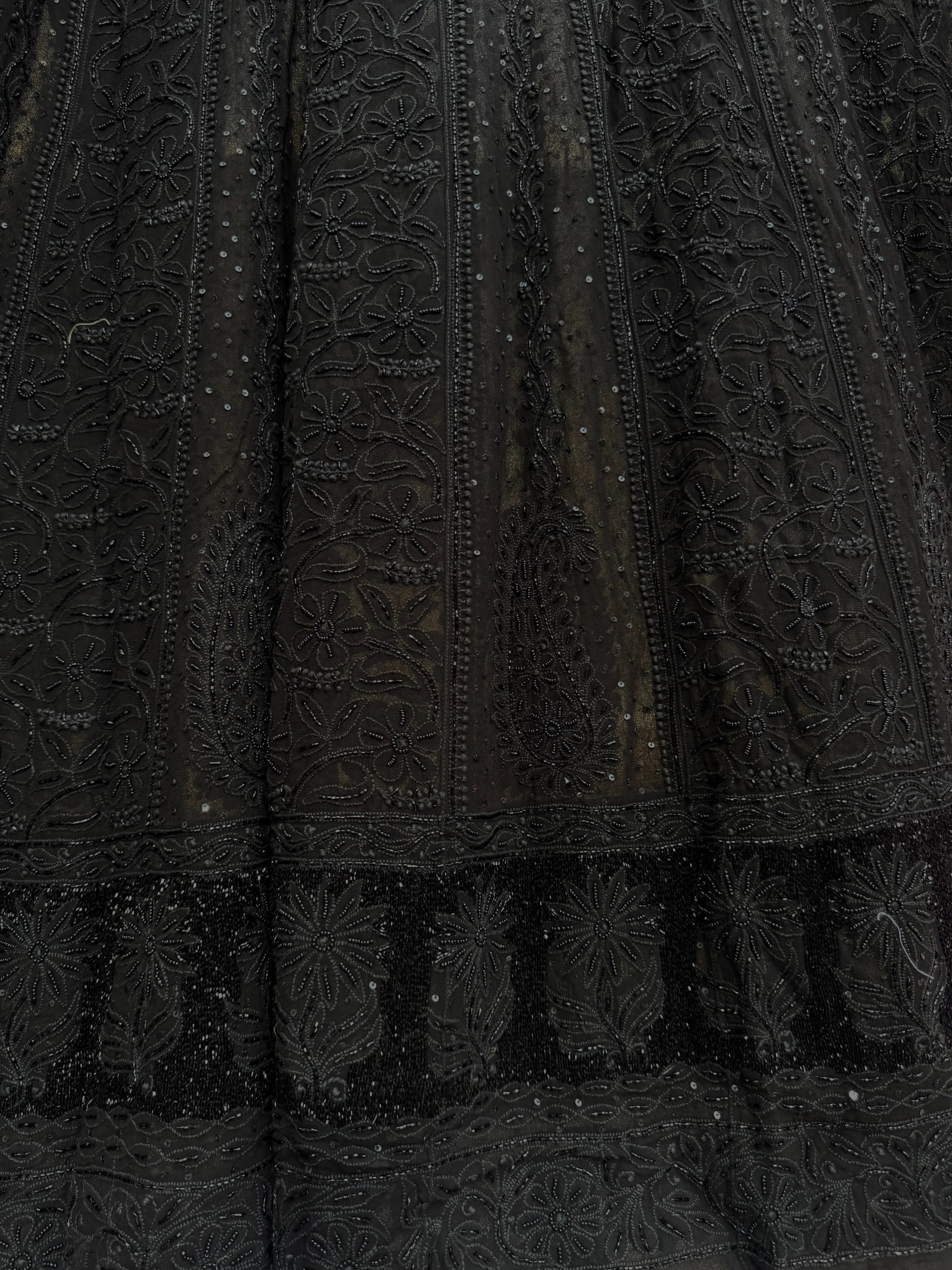 Viscose Anarkali - Semi Stitched - Pearl Work - Black ARIAA CHIKANKARI