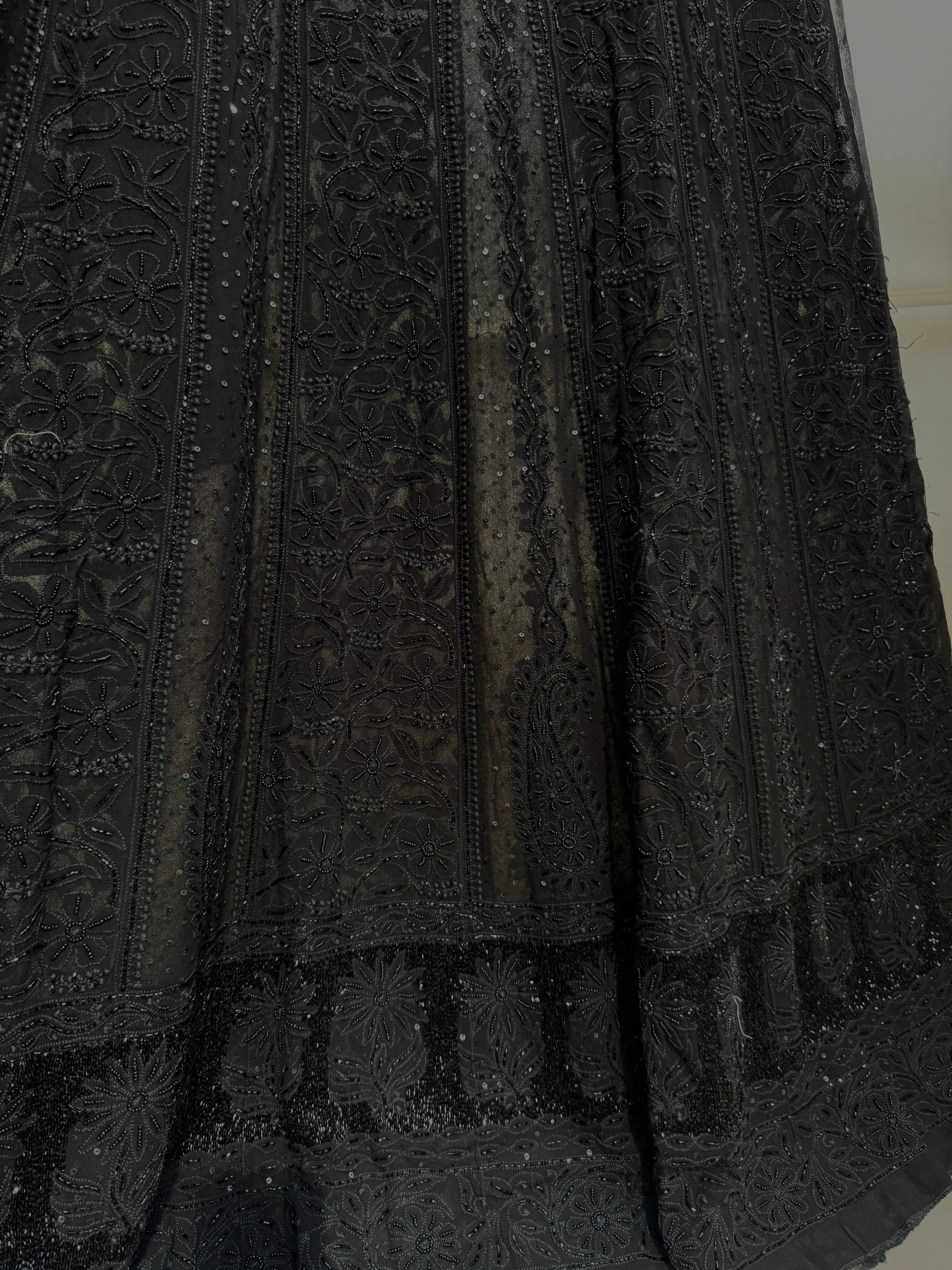 Viscose Anarkali - Semi Stitched - Pearl Work - Black ARIAA CHIKANKARI