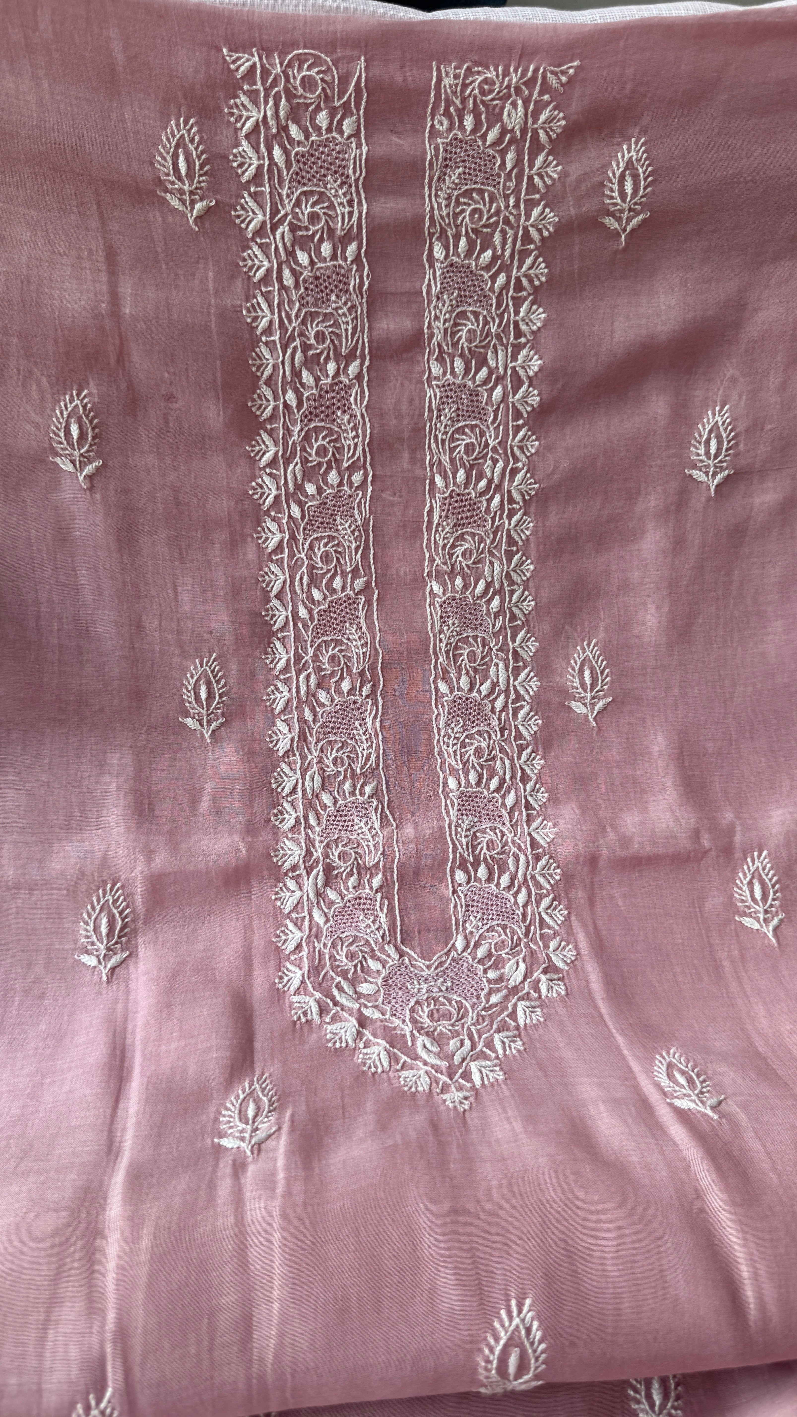 Chanderi Chikankari Kurta Length - Mens- Mauve