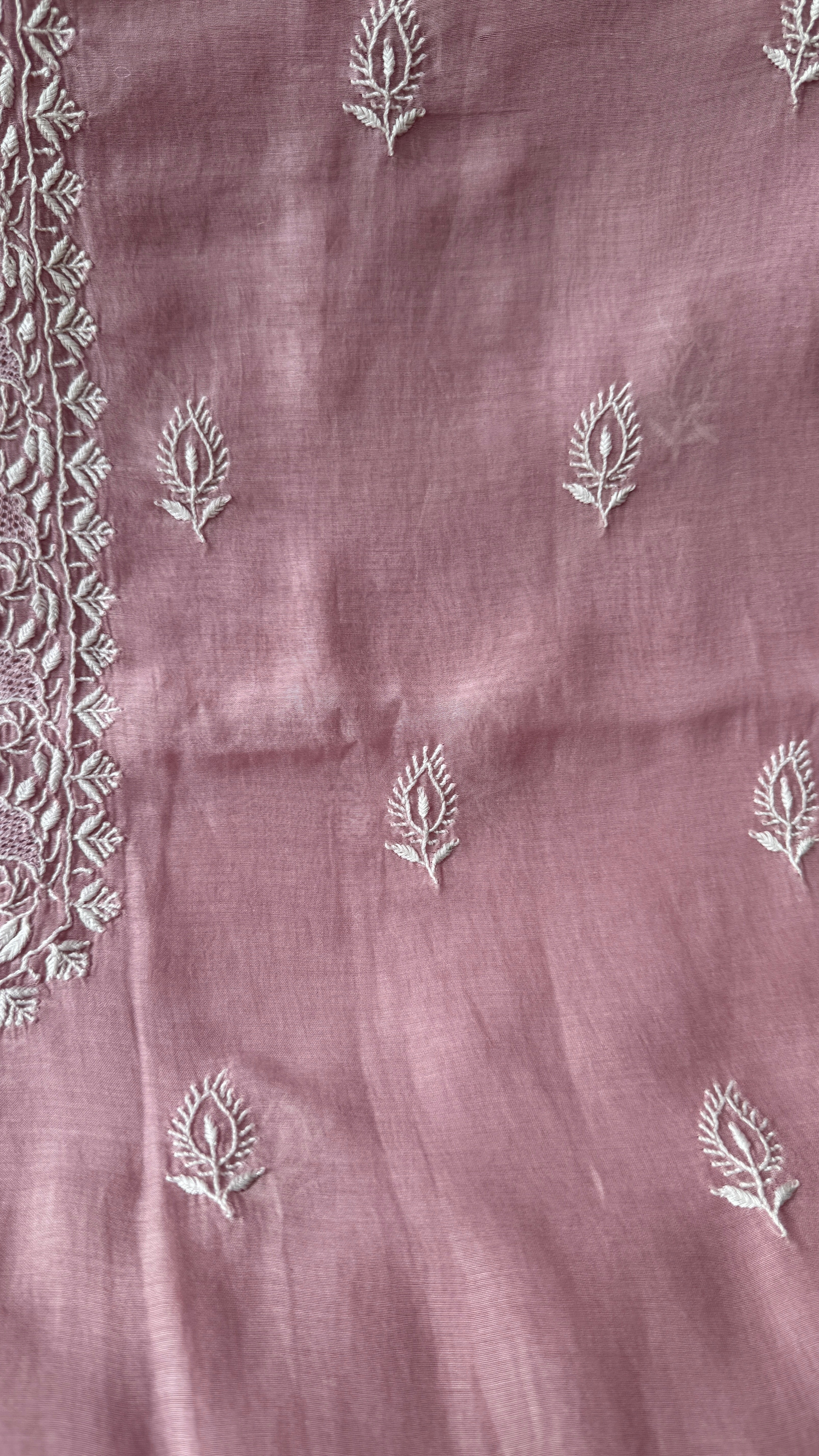 Chanderi Chikankari Kurta Length - Mens- Mauve
