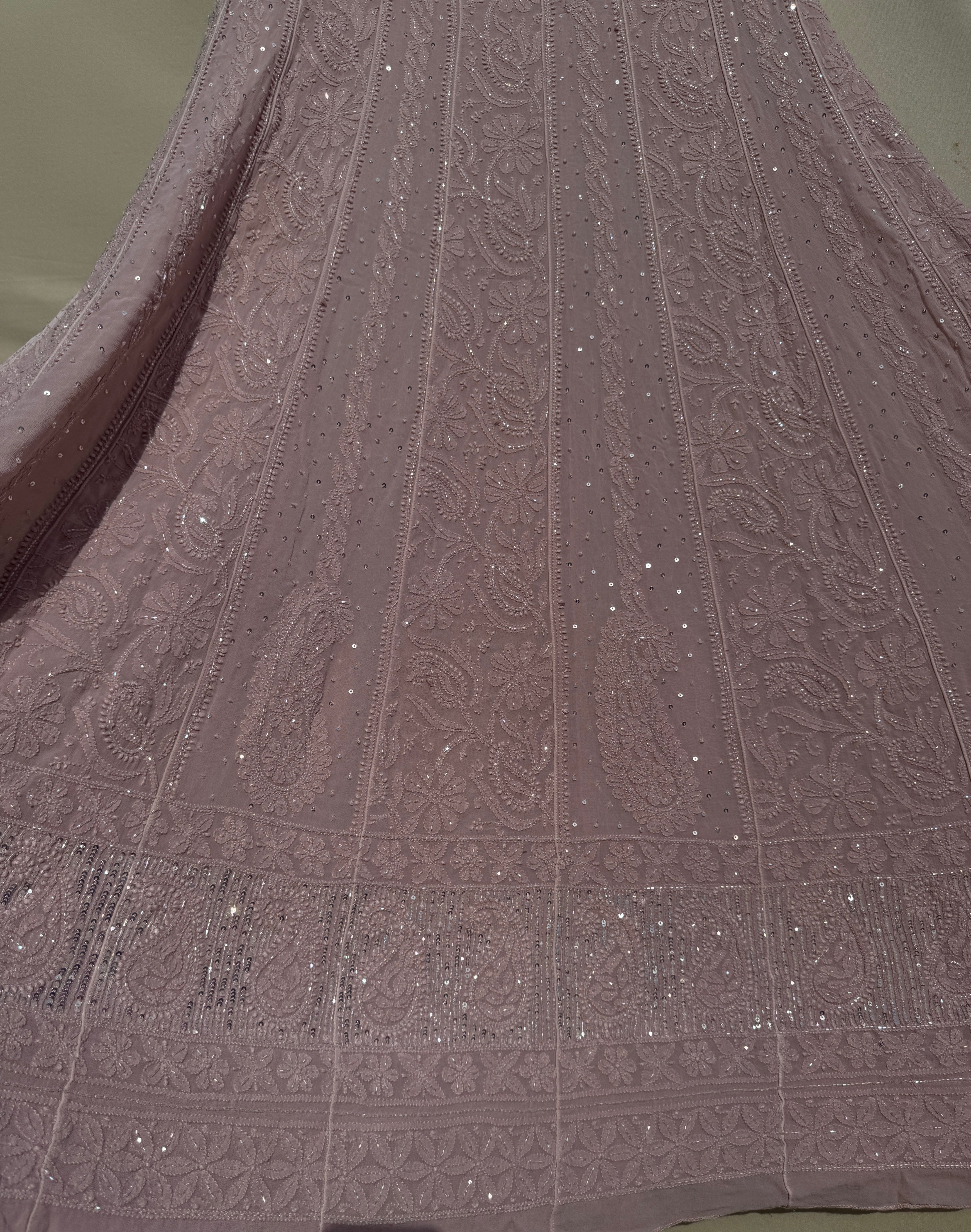 Viscose Anarkali - Semi Stitched - Pearl Work - Rose Pink ARIAA CHIKANKARI