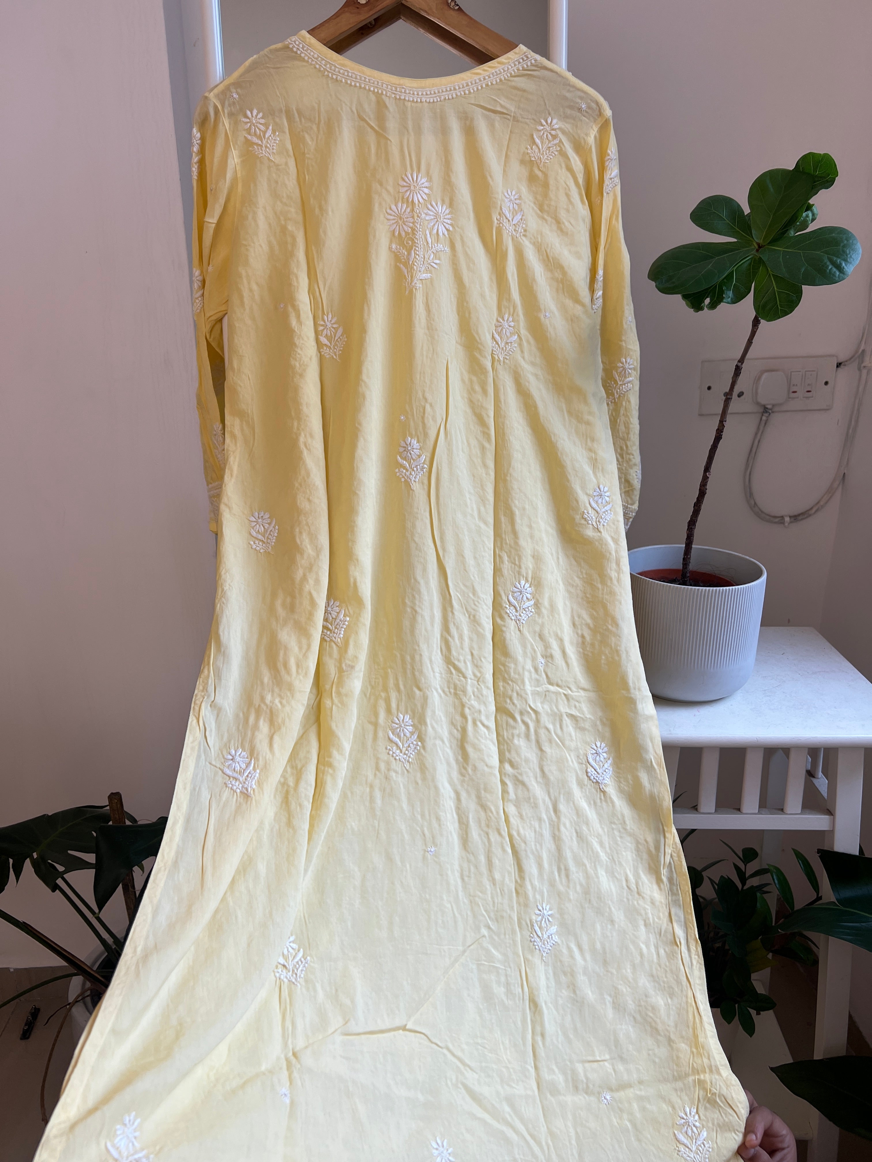 Premium Modal Chikankari Cotton Kurti - Yellow - Noor Collection ARIAA CHIKANKARI
