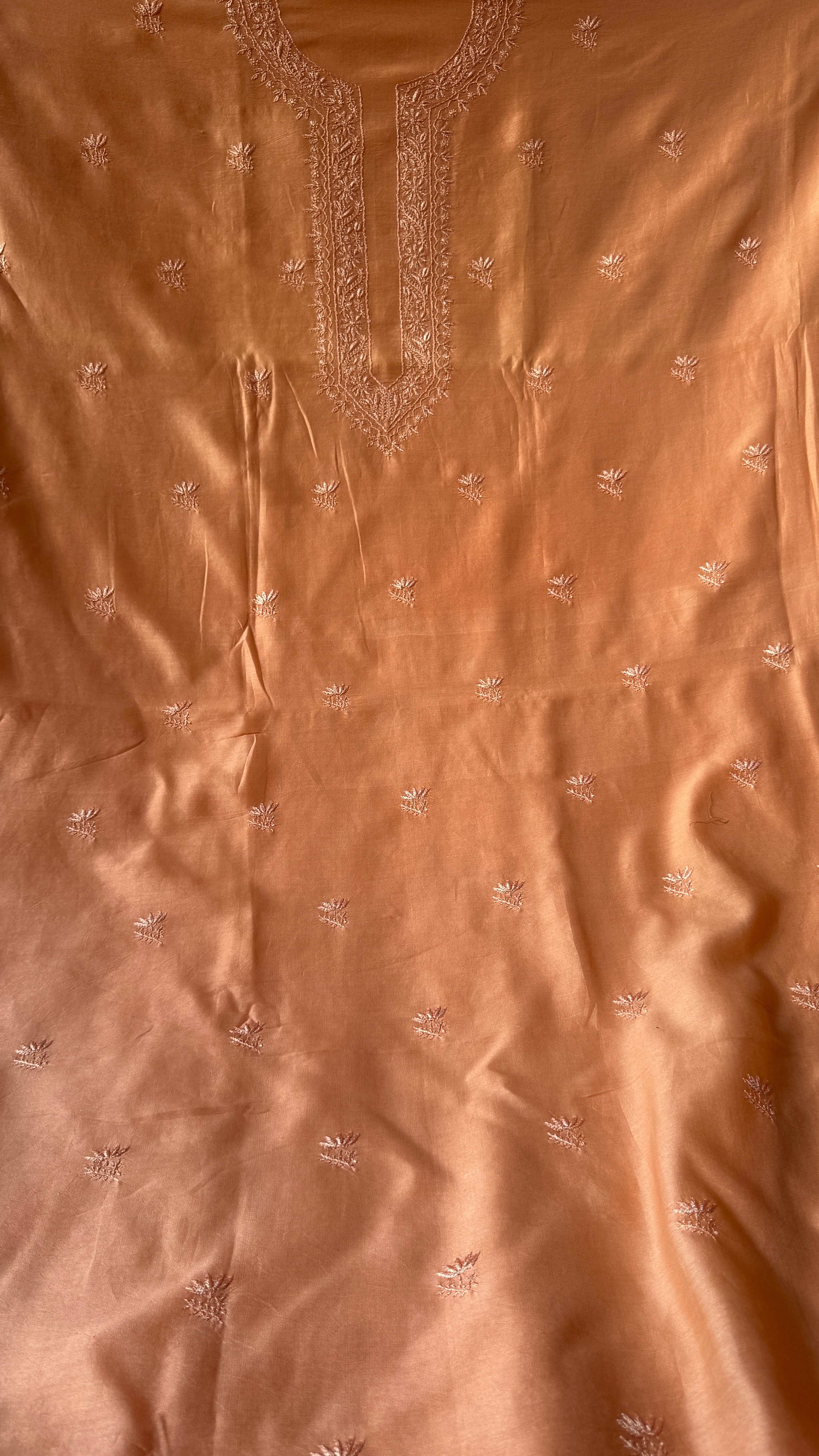 Chanderi Chikankari Kurta Length - Mens- Orange