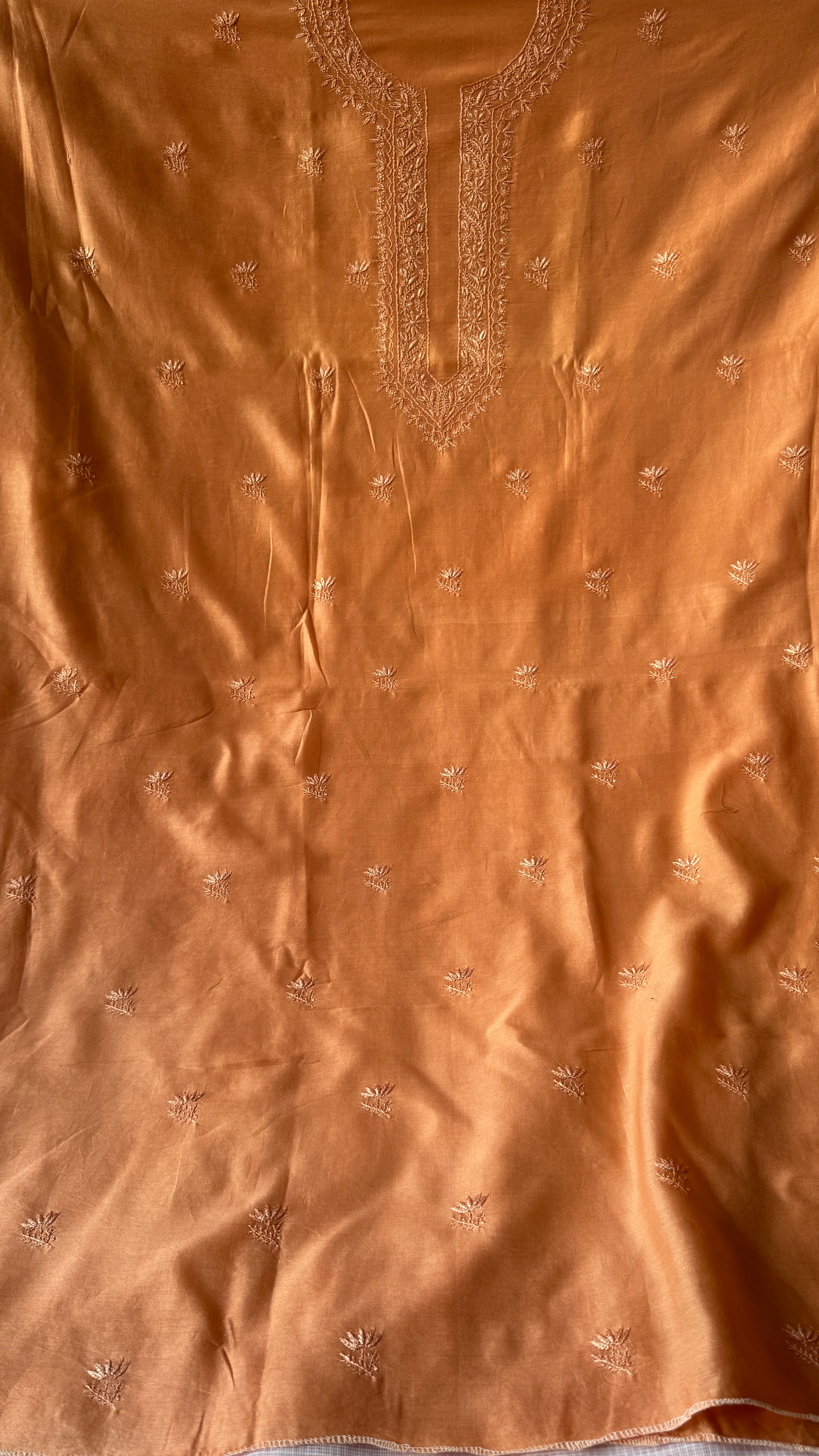 Chanderi Chikankari Kurta Length - Mens- Orange