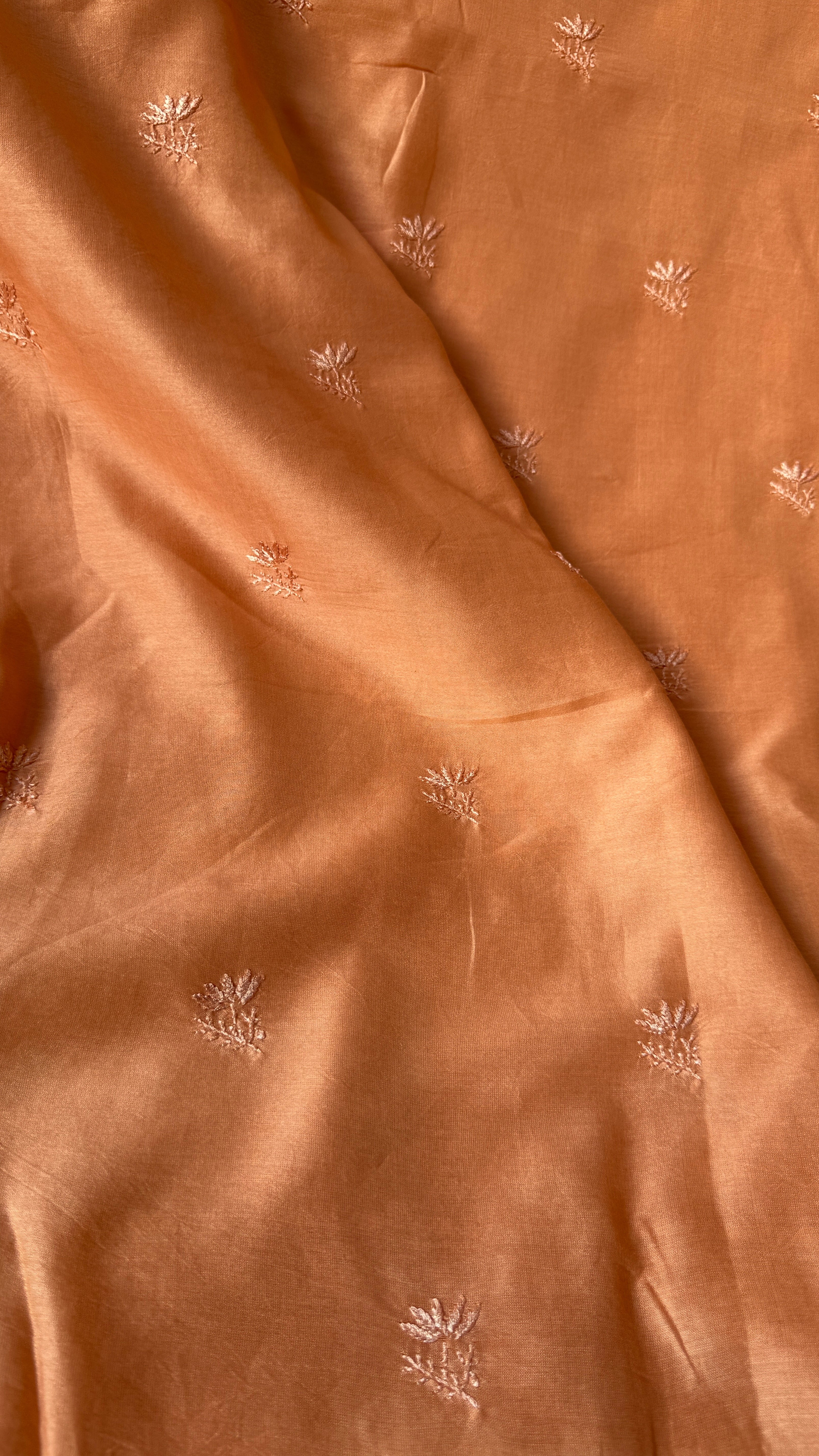 Chanderi Chikankari Kurta Length - Mens- Orange