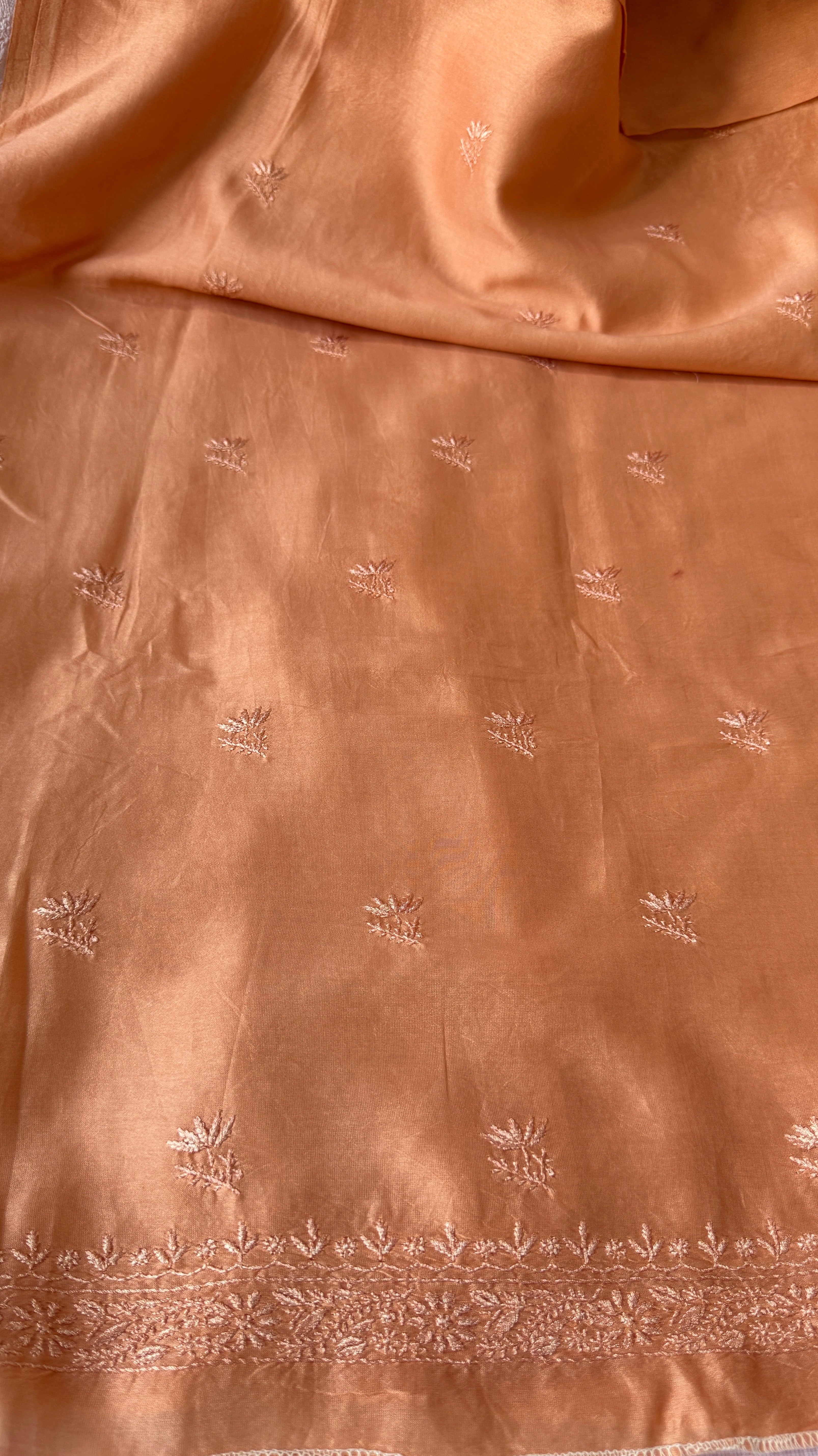 Chanderi Chikankari Kurta Length - Mens- Orange