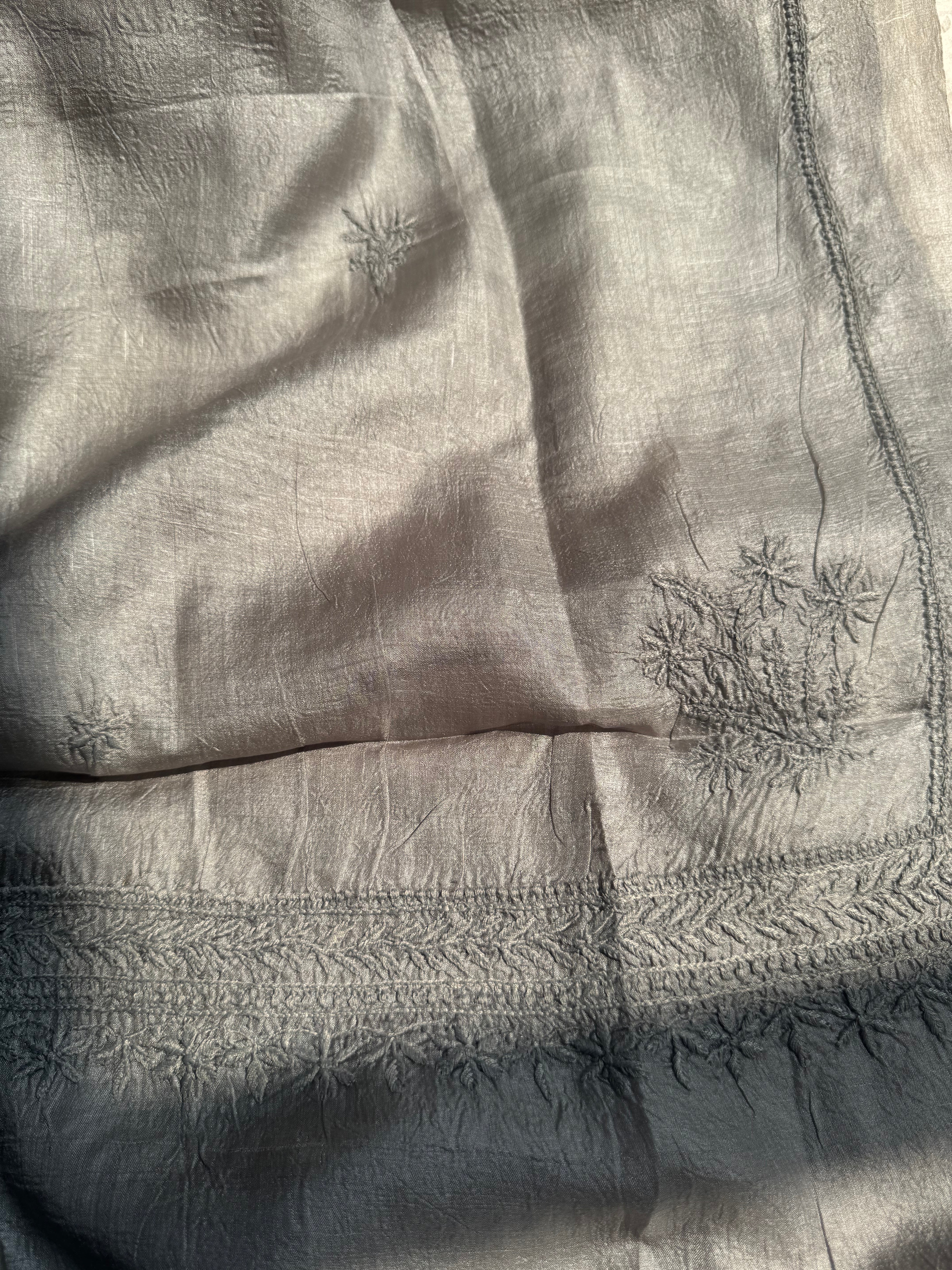 Pure Tussar Silk Chikankari Length with Dupatta - Grey ARIAA CHIKANKARI