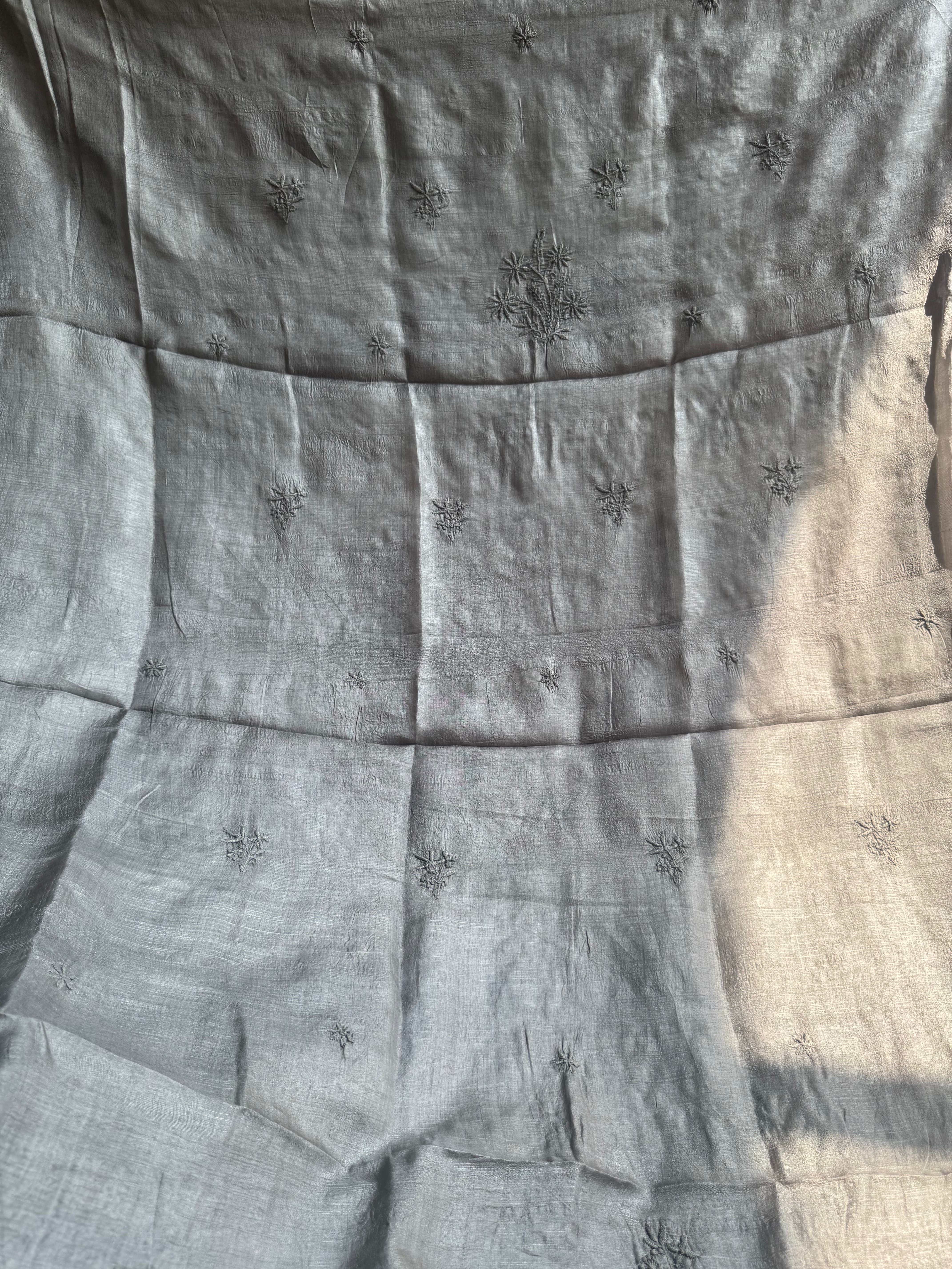 Pure Tussar Silk Chikankari Length with Dupatta - Grey ARIAA CHIKANKARI