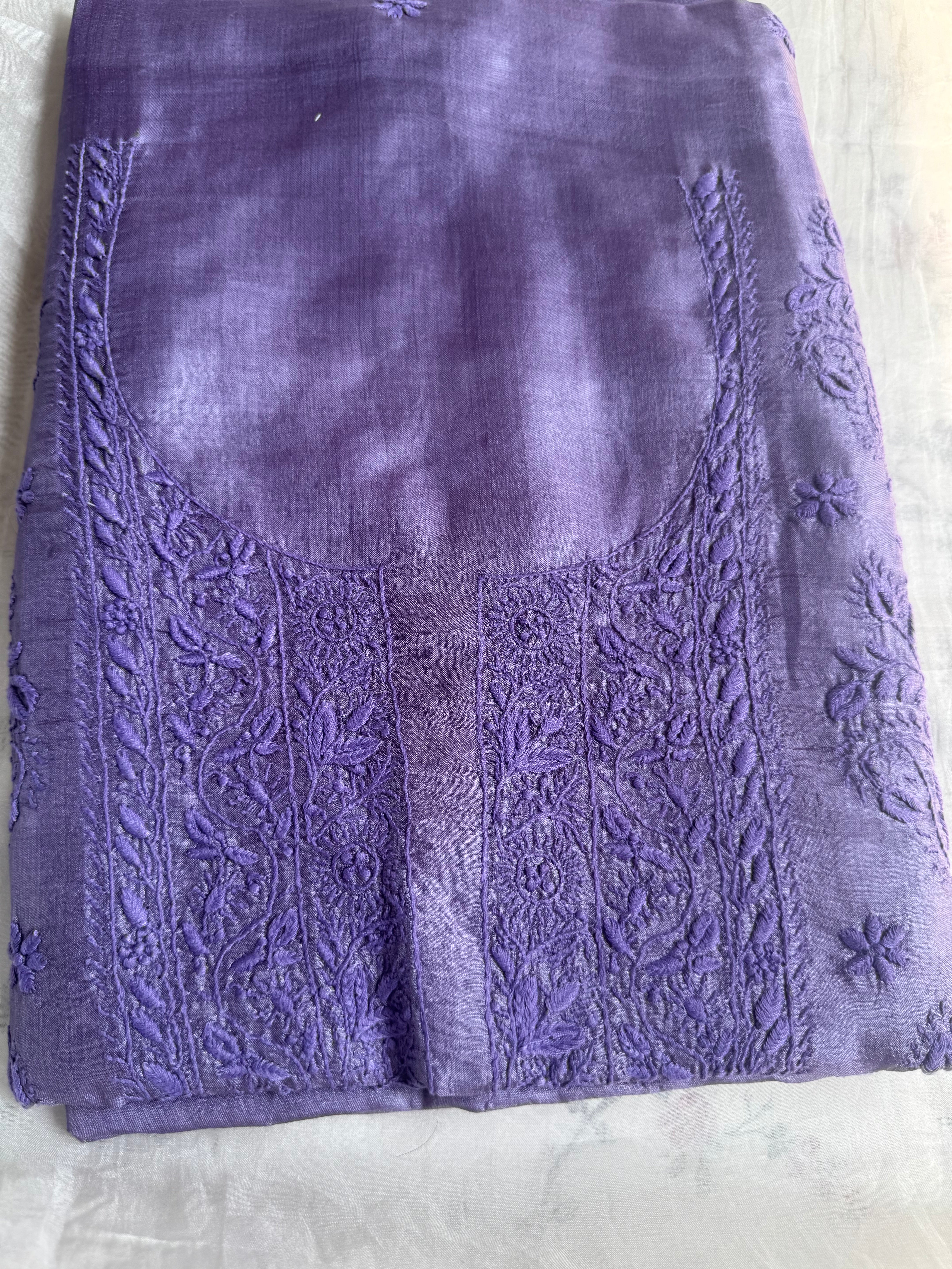 Pure Tussar Silk Chikankari Length with Dupatta - Purple ARIAA CHIKANKARI
