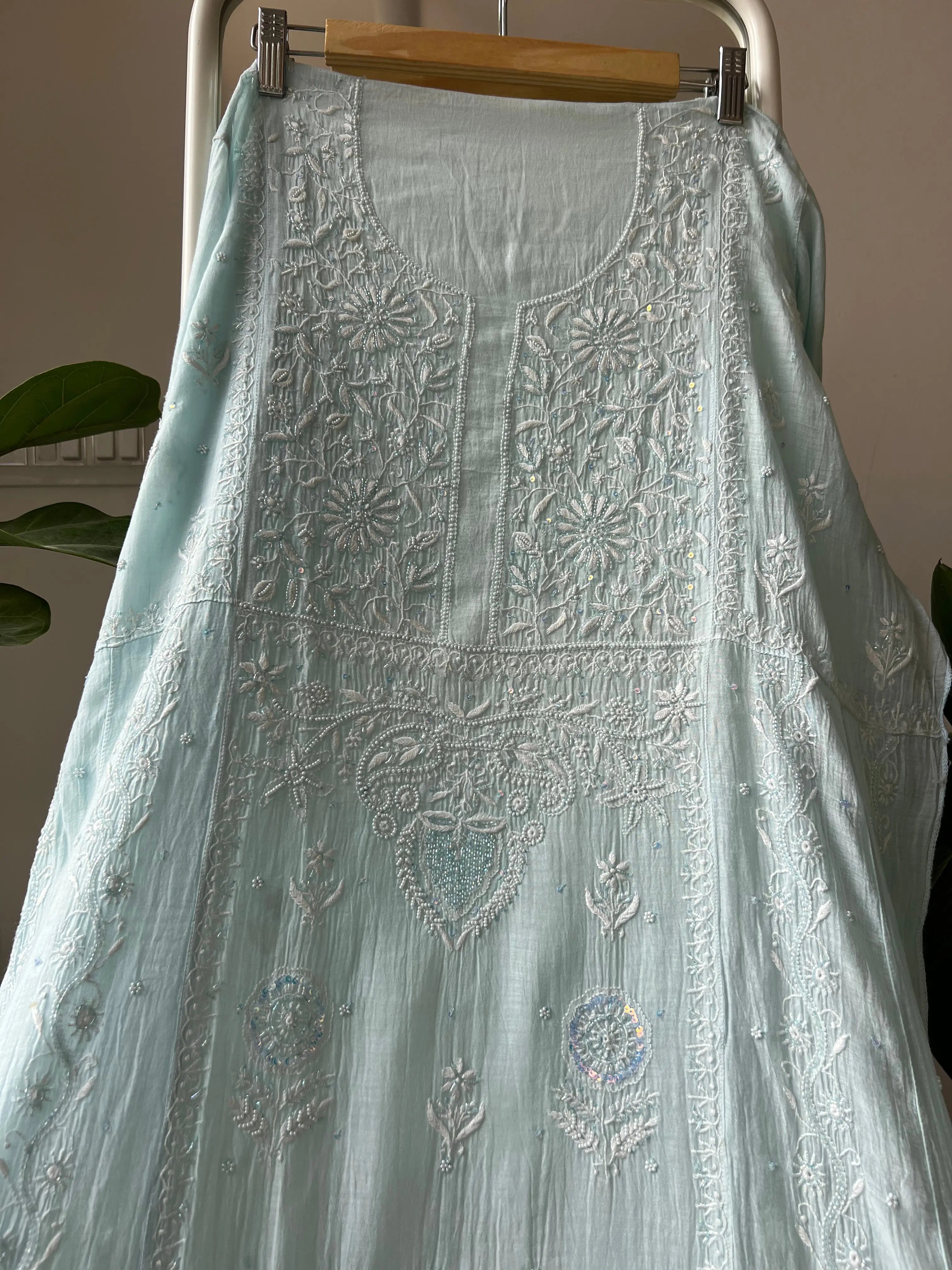 Mul Chanderi Chikankari Anarkali - Baby Blue ARIAA CHIKANKARI