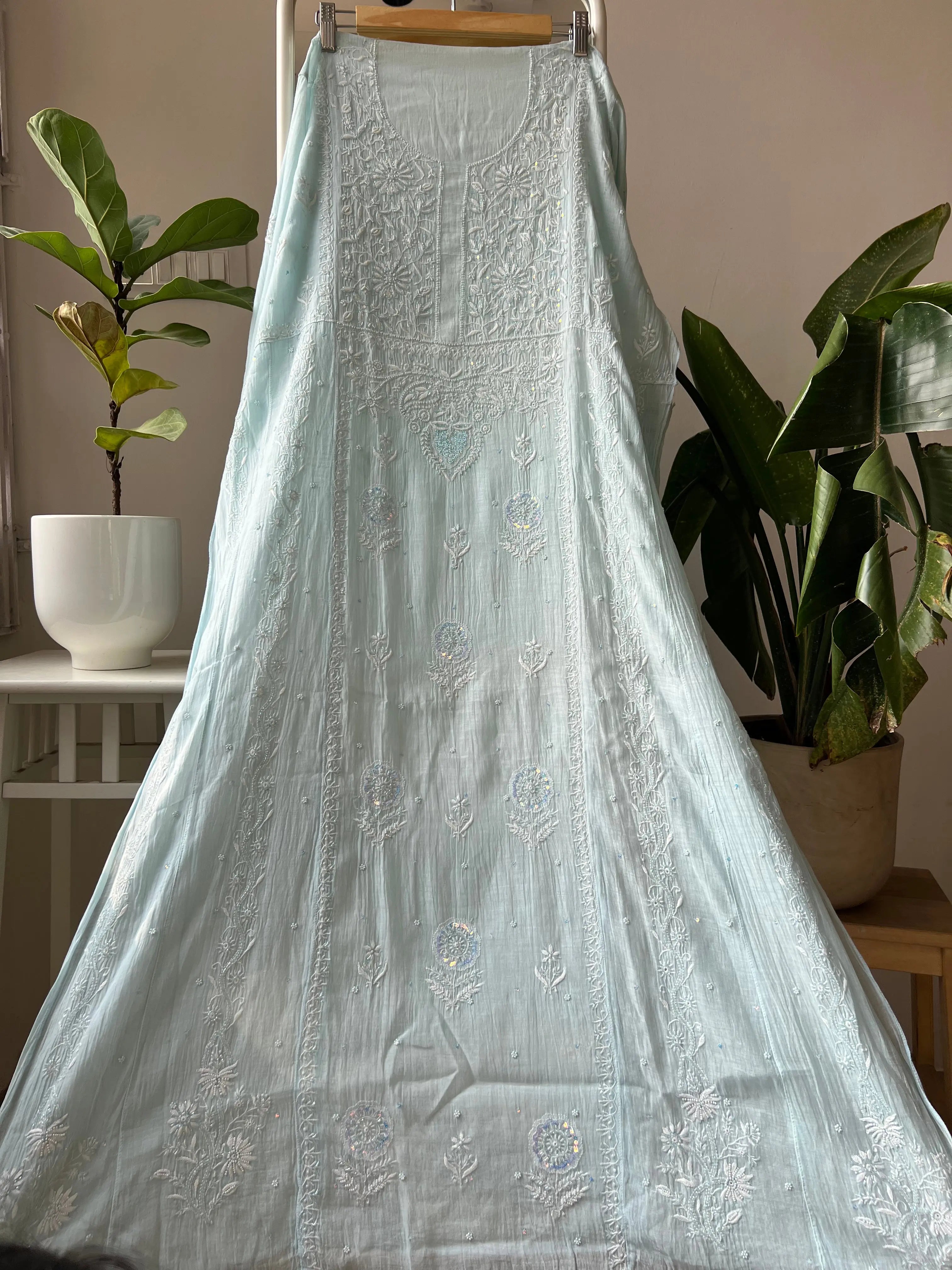 Mul Chanderi Chikankari Anarkali - Baby Blue ARIAA CHIKANKARI