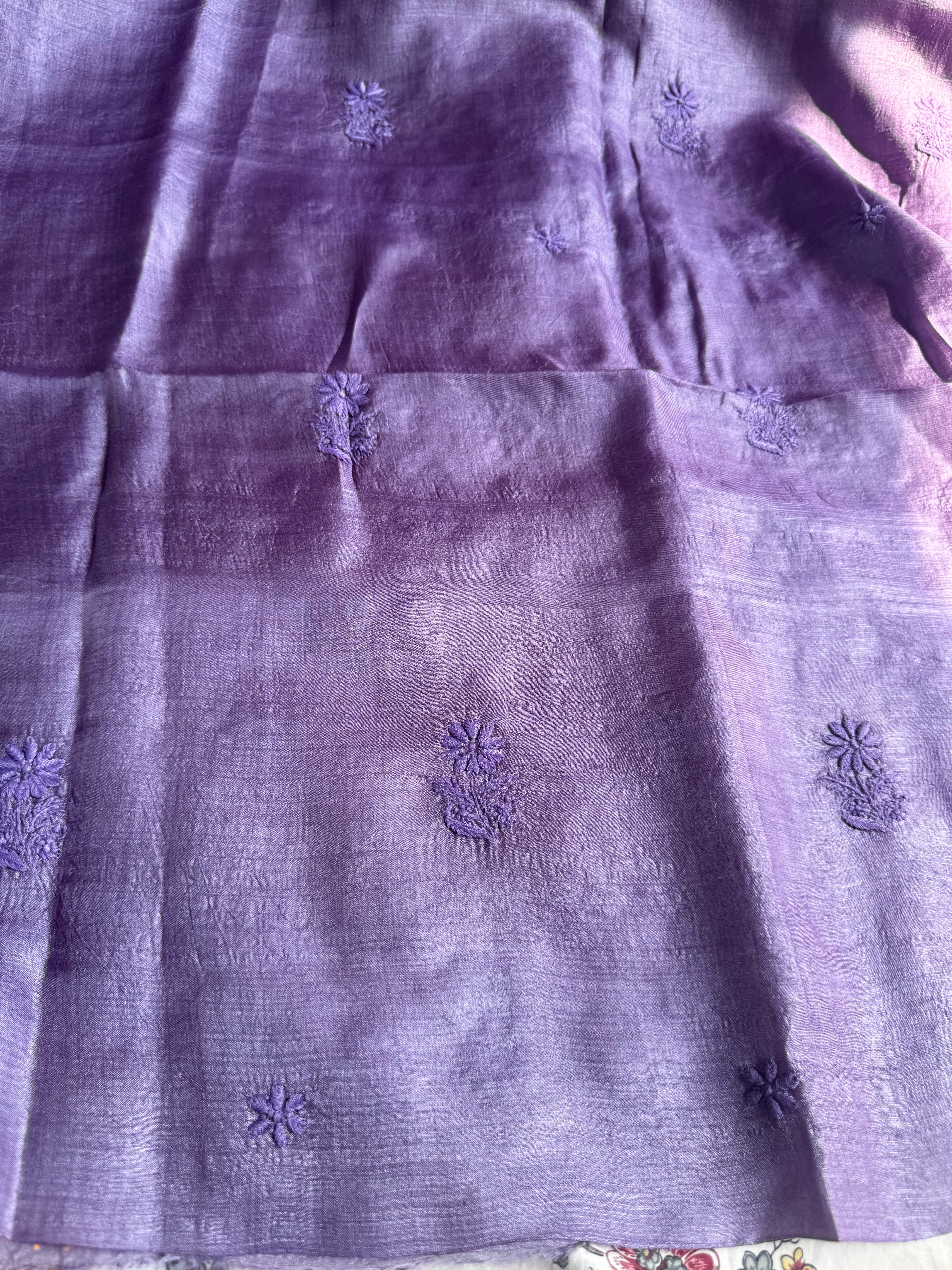 Pure Tussar Silk Chikankari Length with Dupatta - Purple ARIAA CHIKANKARI