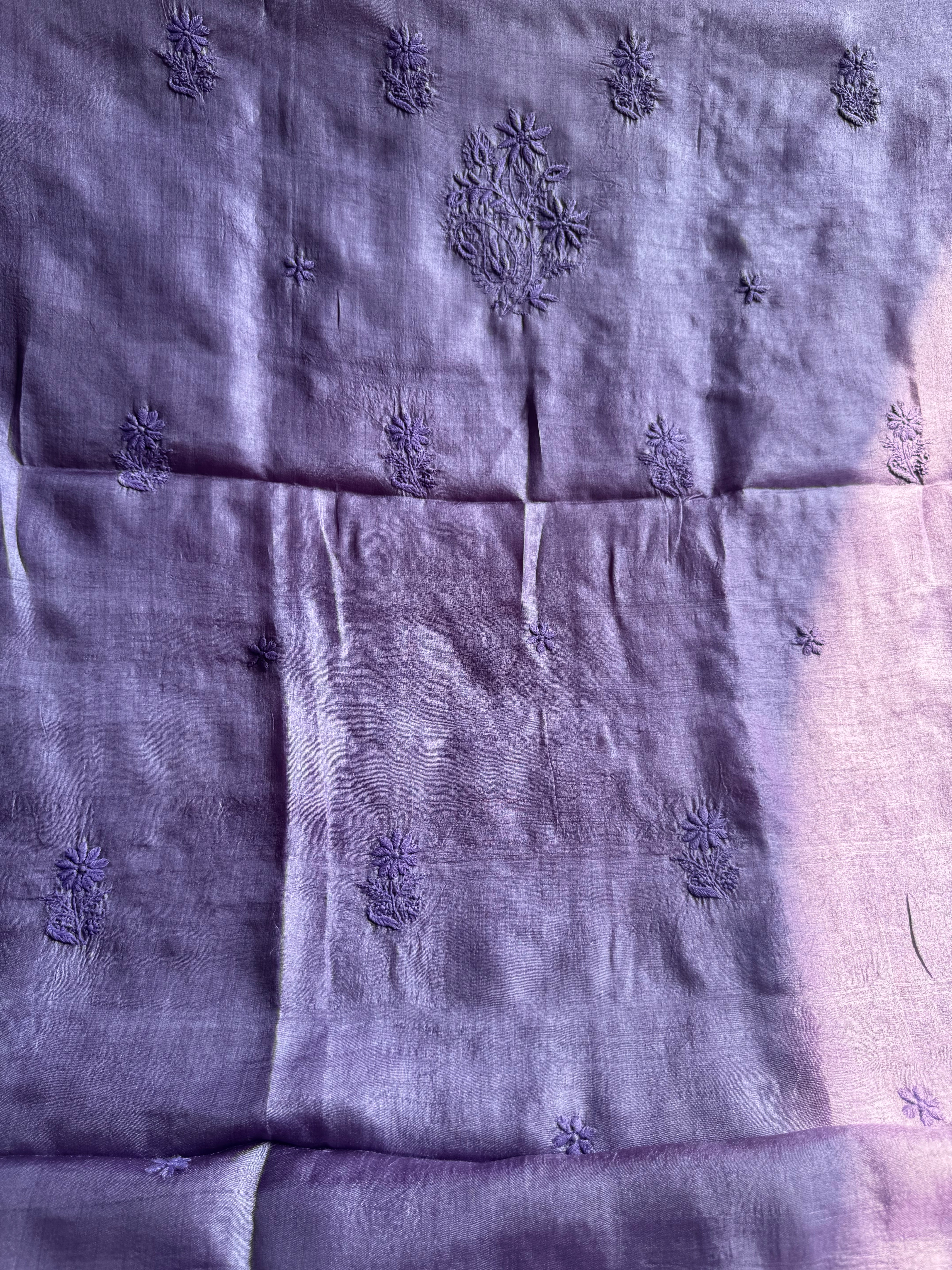 Pure Tussar Silk Chikankari Length with Dupatta - Purple ARIAA CHIKANKARI