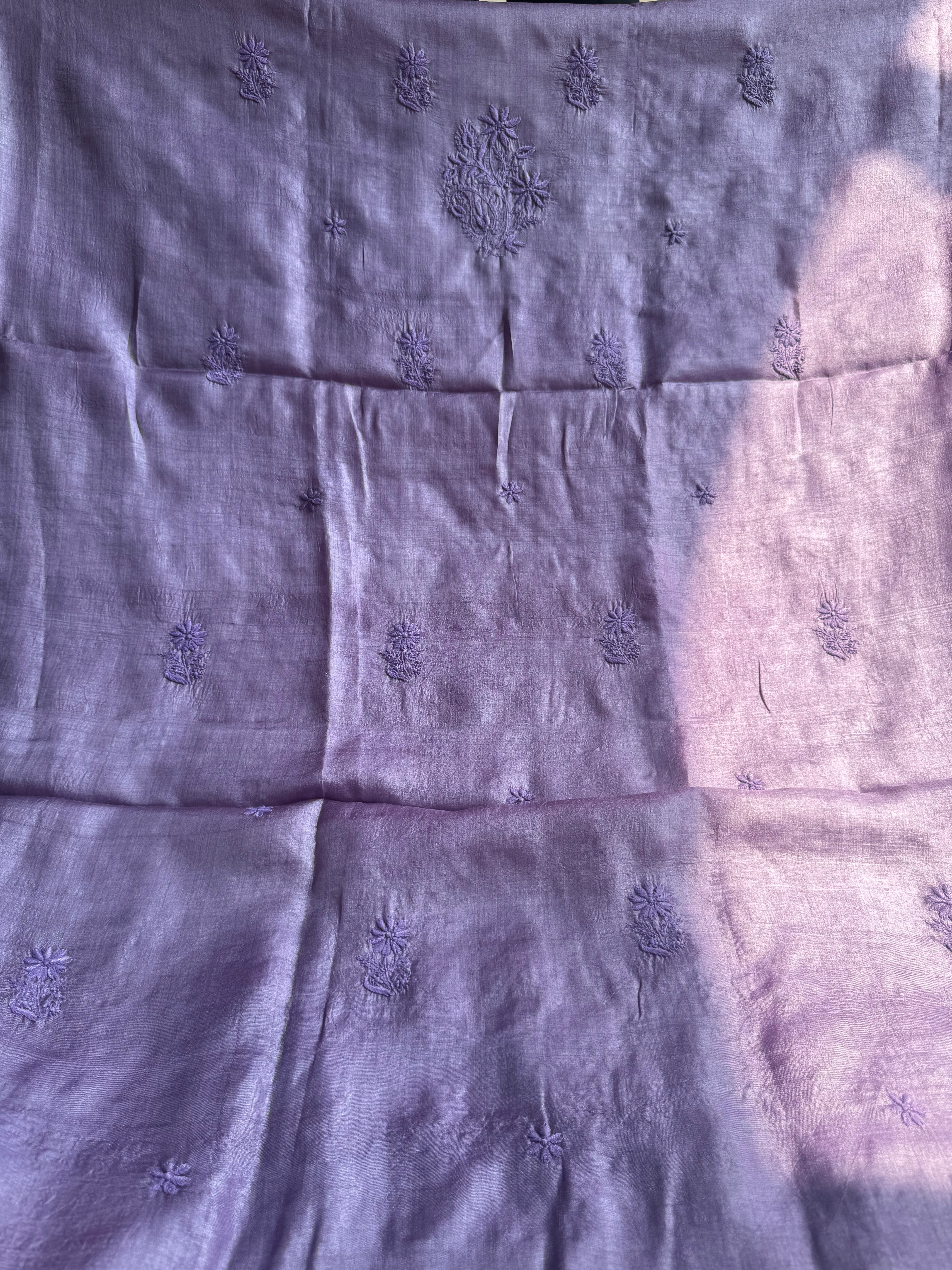 Pure Tussar Silk Chikankari Length with Dupatta - Purple ARIAA CHIKANKARI
