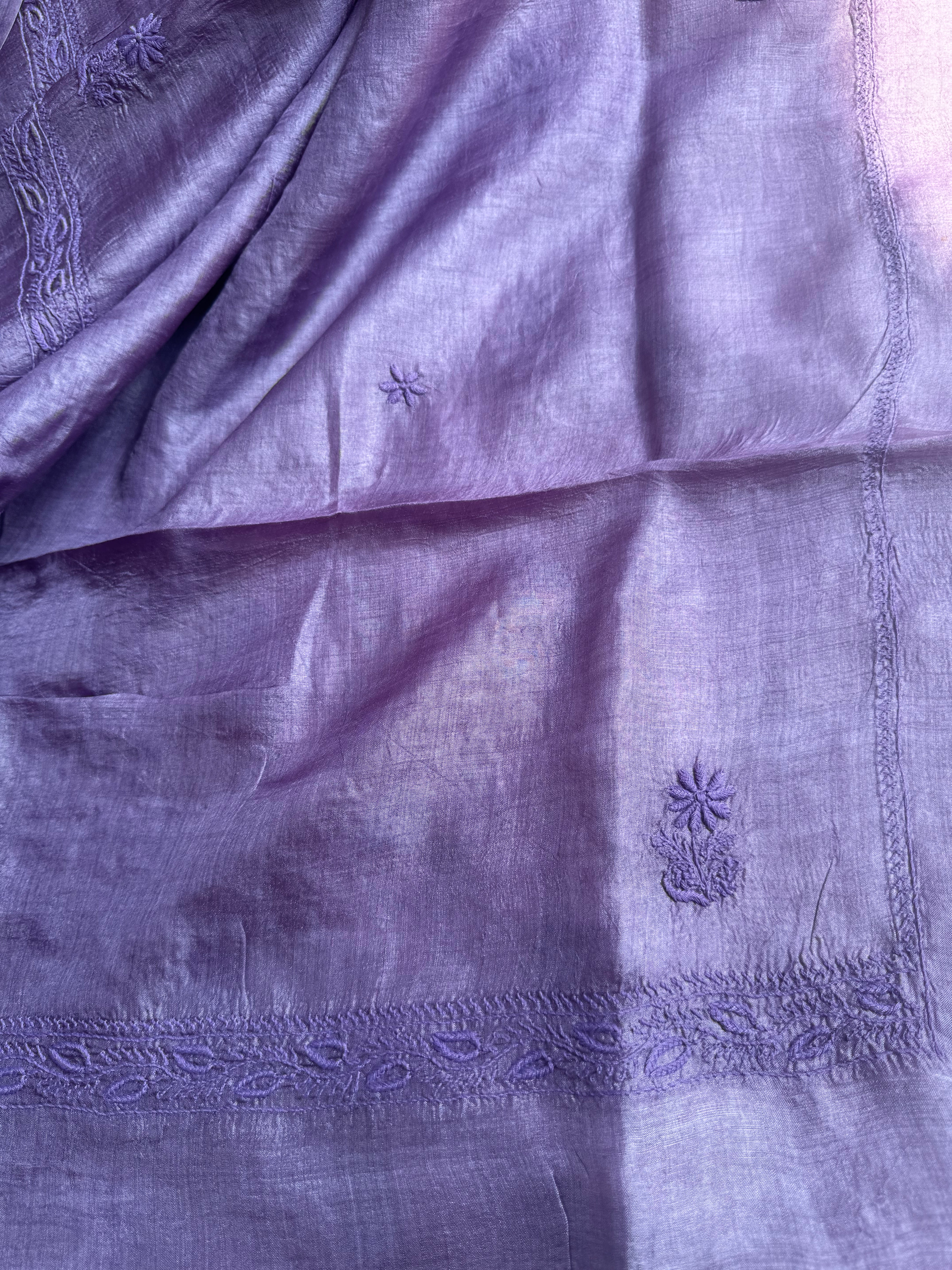 Pure Tussar Silk Chikankari Length with Dupatta - Purple ARIAA CHIKANKARI