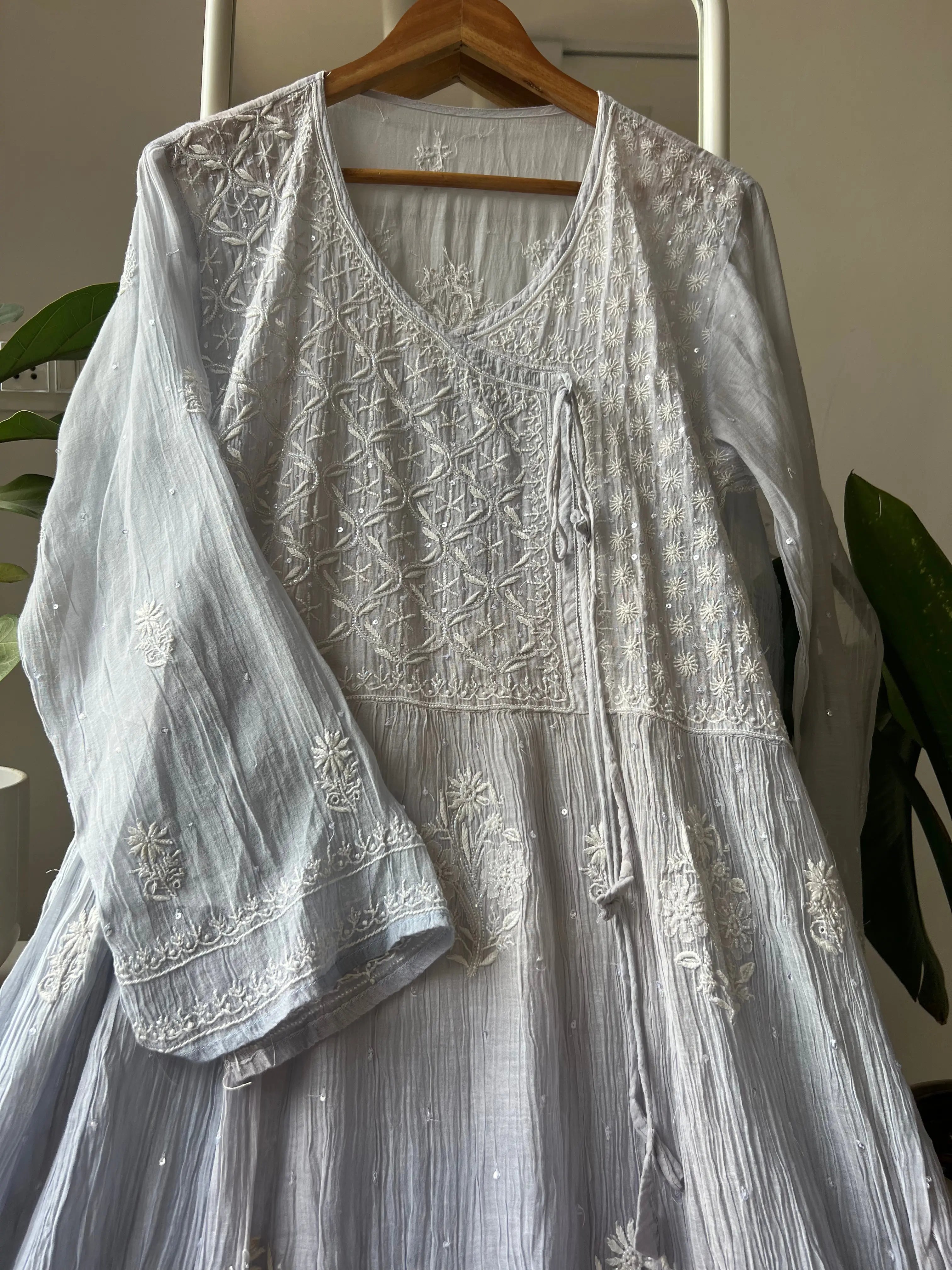 Mul Chanderi Chikankari Anarkali - Grey ARIAA CHIKANKARI
