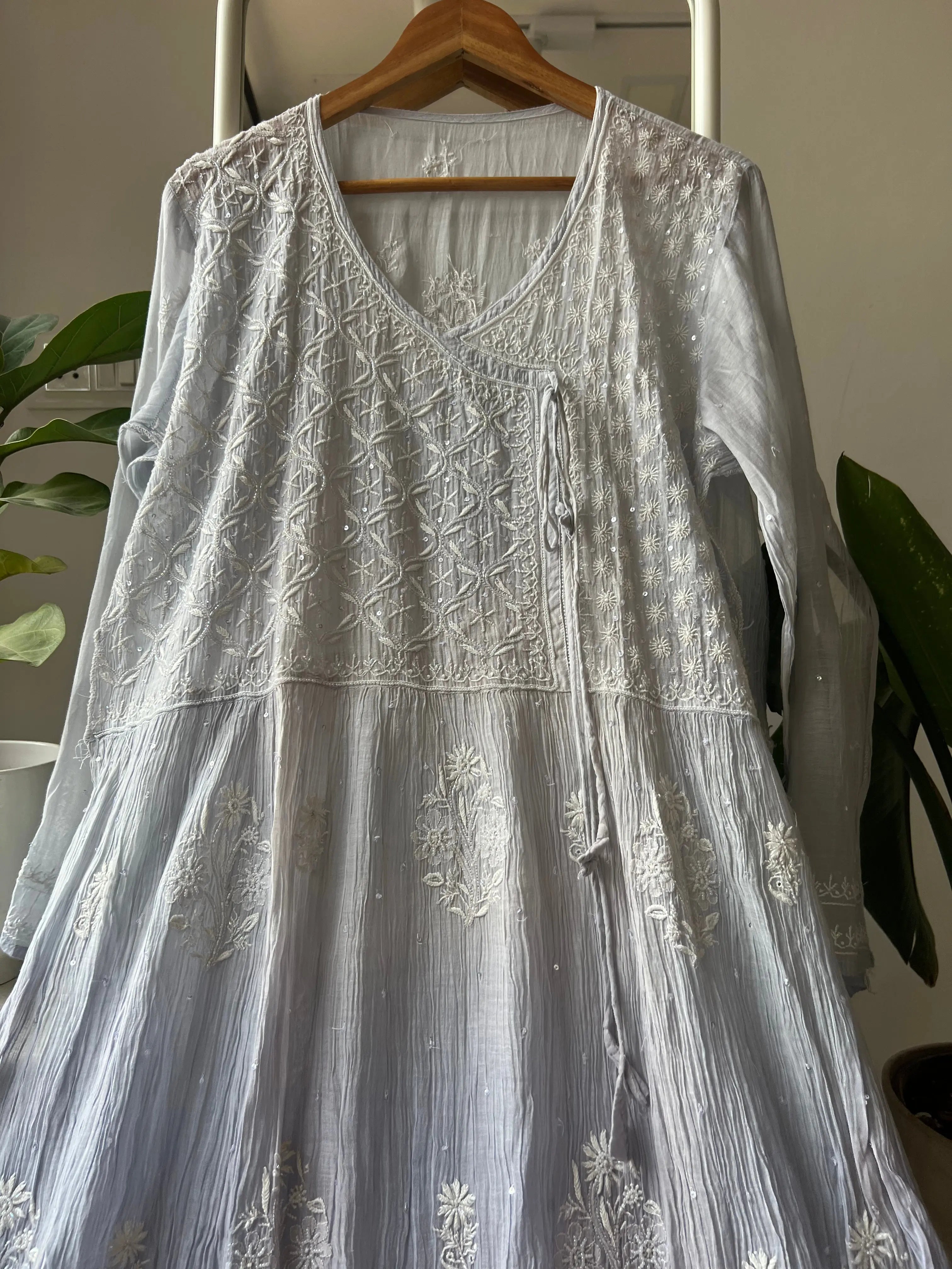 Mul Chanderi Chikankari Anarkali - Grey ARIAA CHIKANKARI