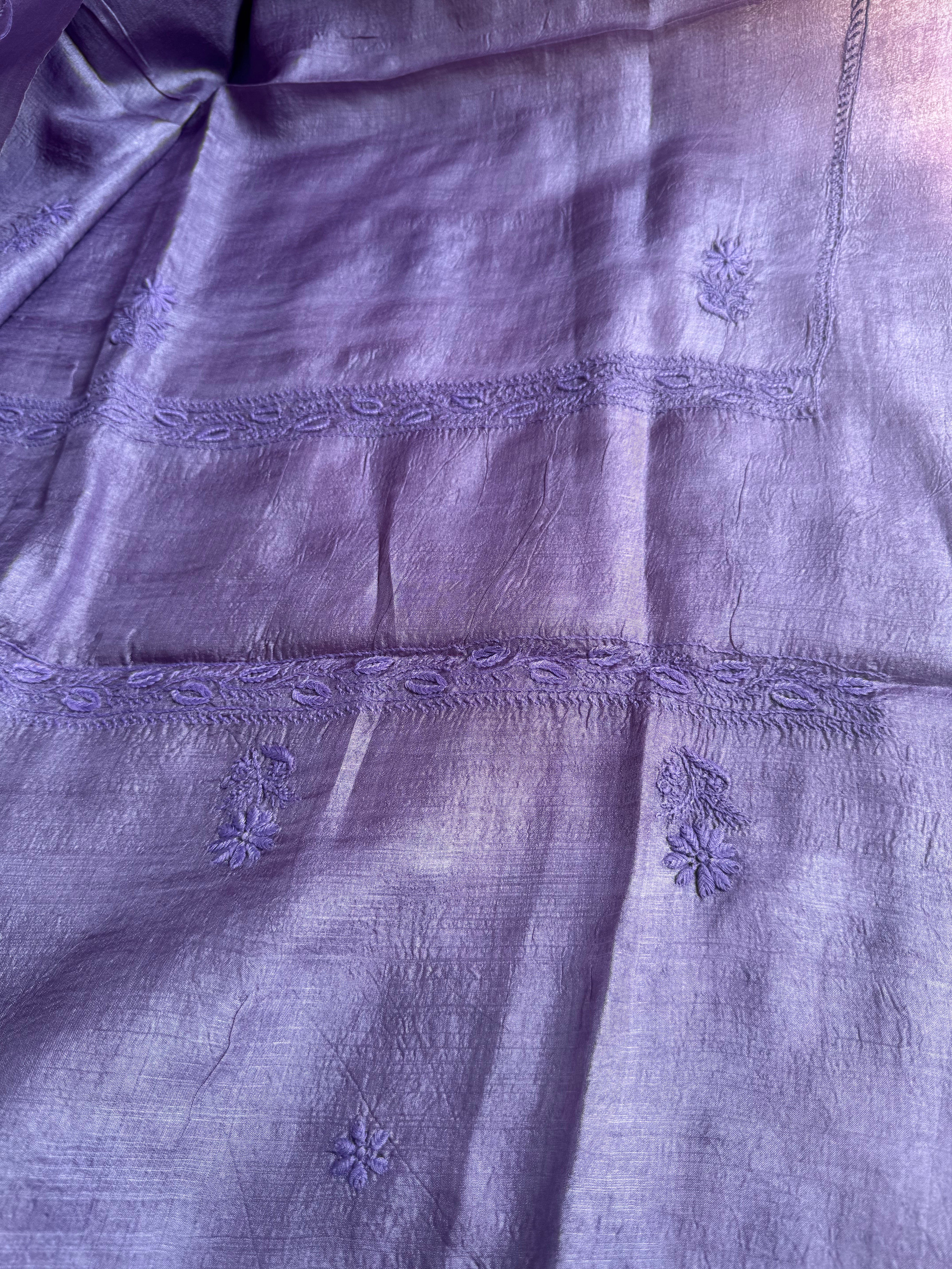 Pure Tussar Silk Chikankari Length with Dupatta - Purple ARIAA CHIKANKARI