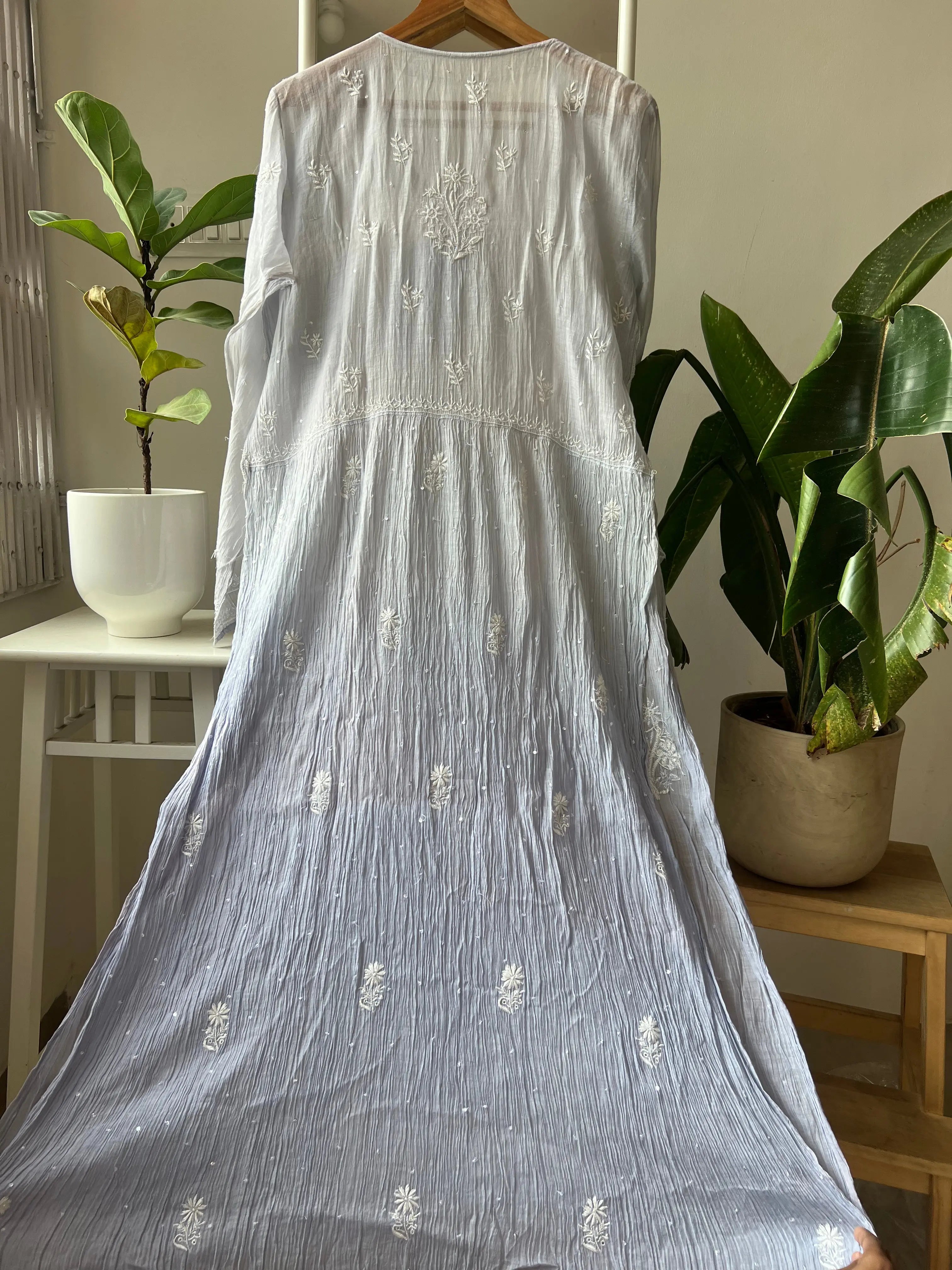 Mul Chanderi Chikankari Anarkali - Grey ARIAA CHIKANKARI