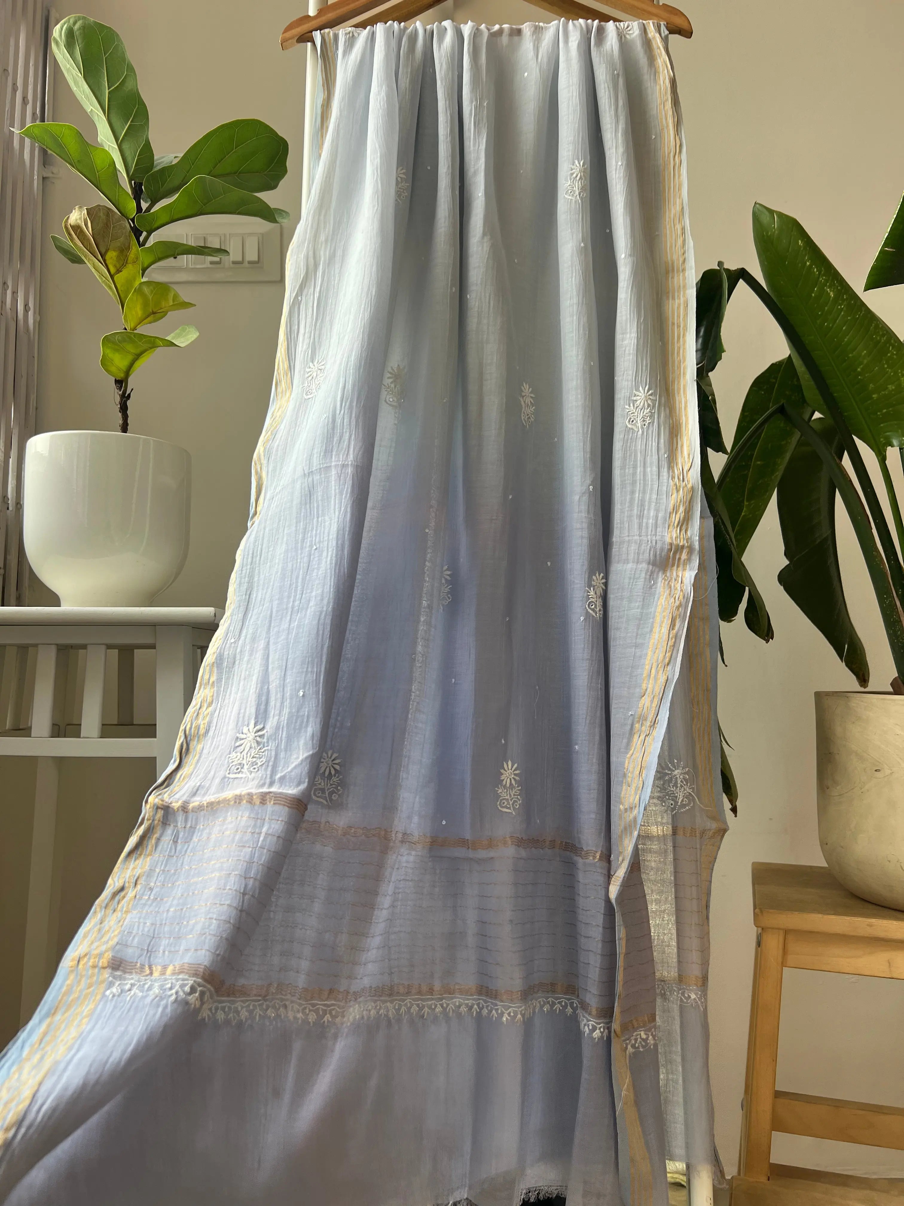 Mul Chanderi Chikankari Anarkali - Grey ARIAA CHIKANKARI