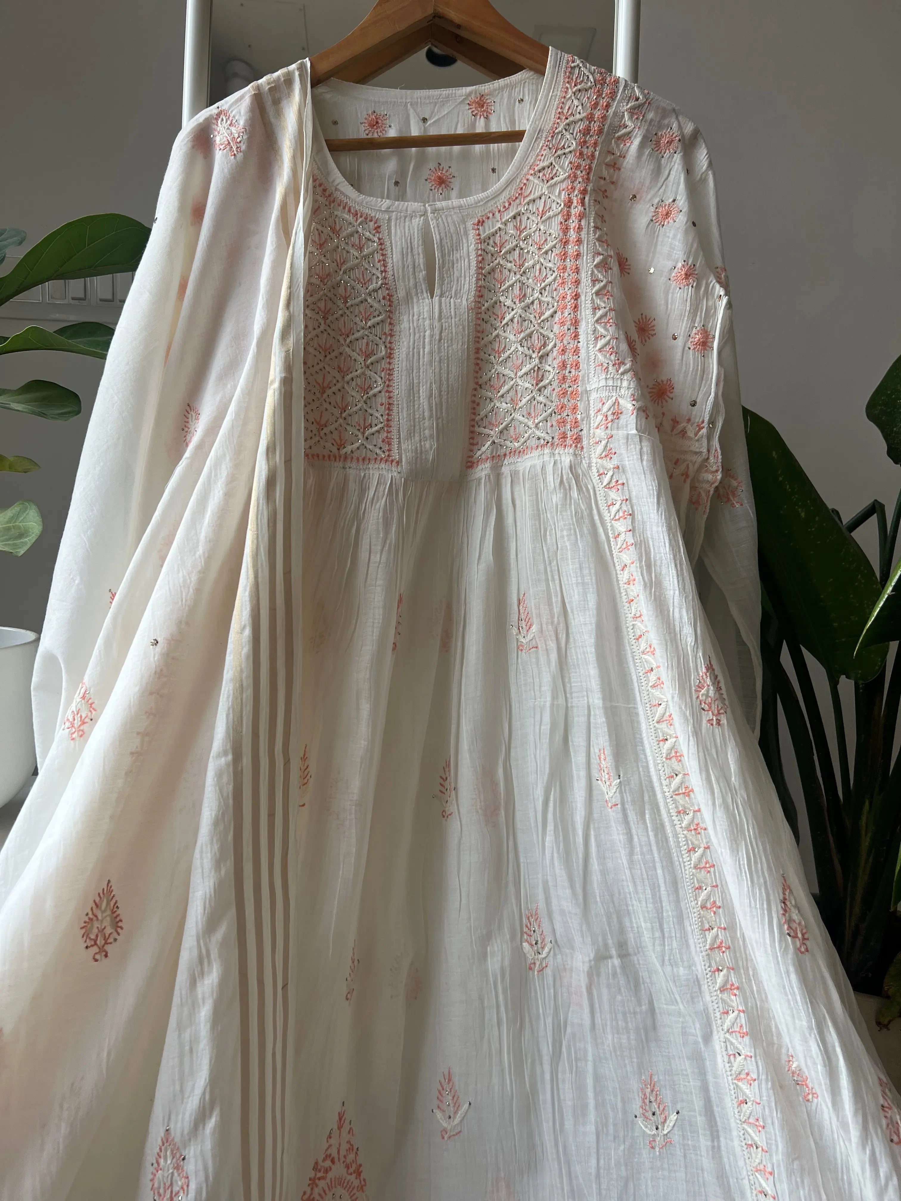 Mul Chanderi Chikankari Anarkali - Orange ARIAA CHIKANKARI
