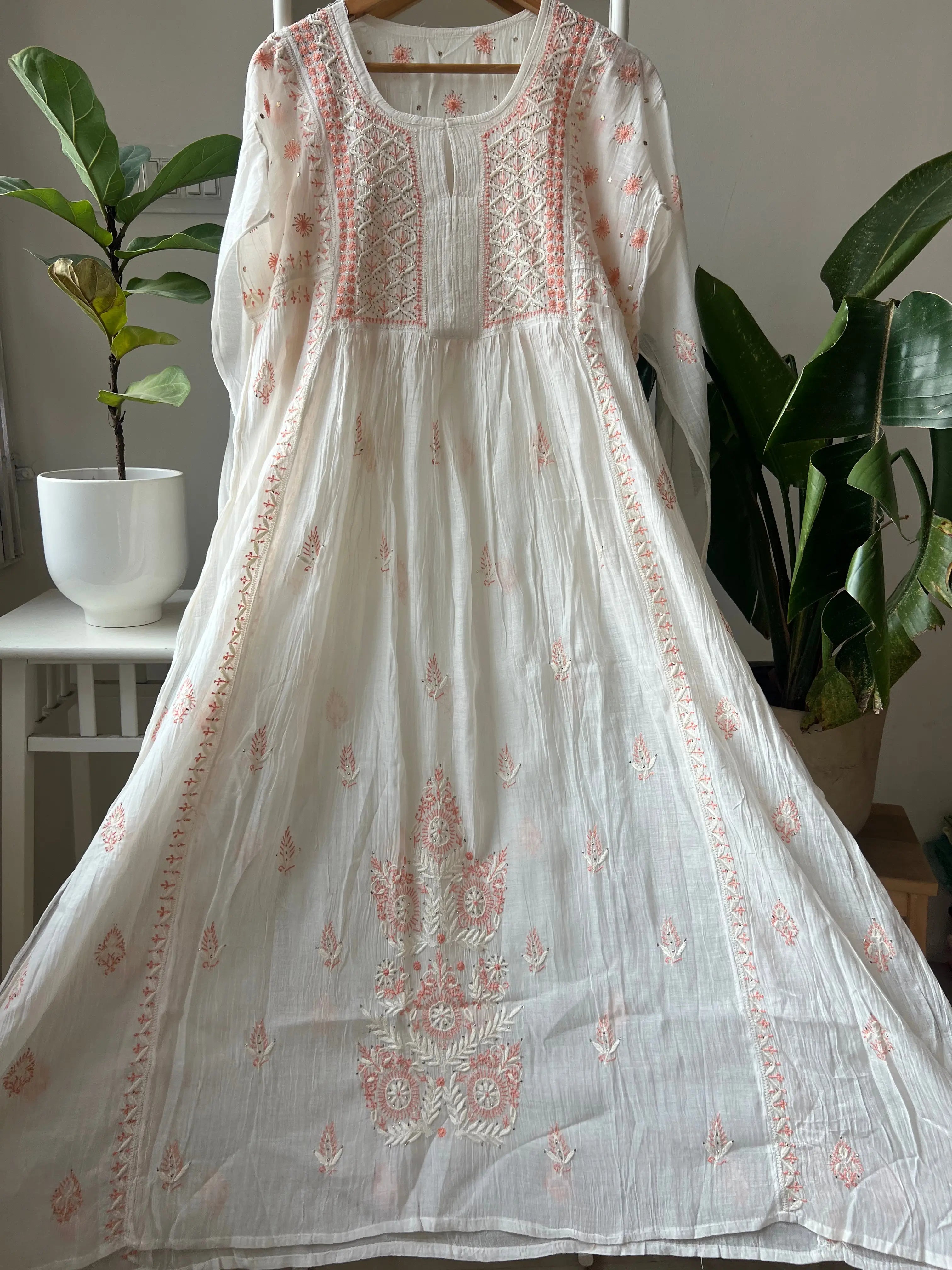 Mul Chanderi Chikankari Anarkali - Orange ARIAA CHIKANKARI