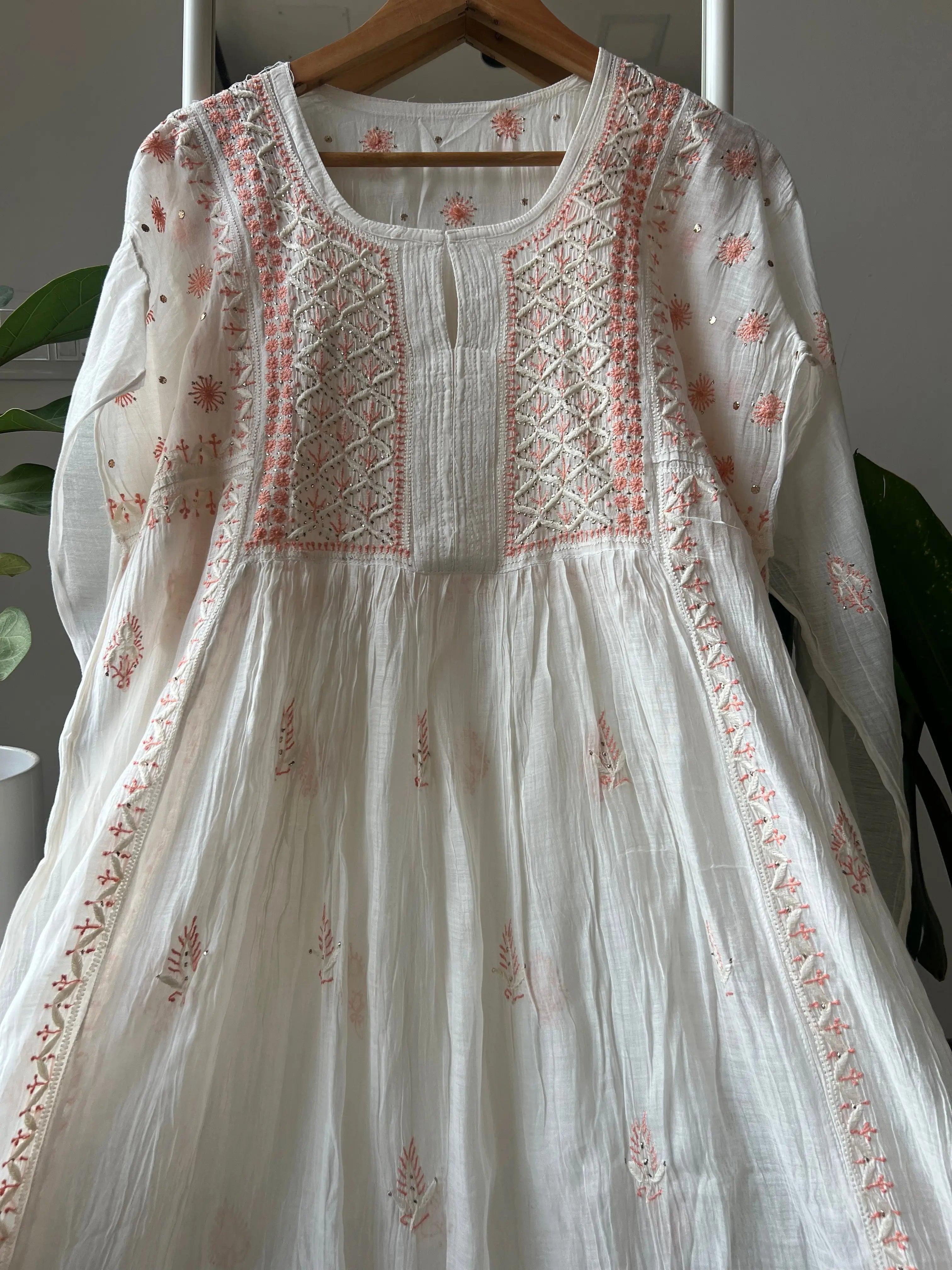 Mul Chanderi Chikankari Anarkali - Orange ARIAA CHIKANKARI