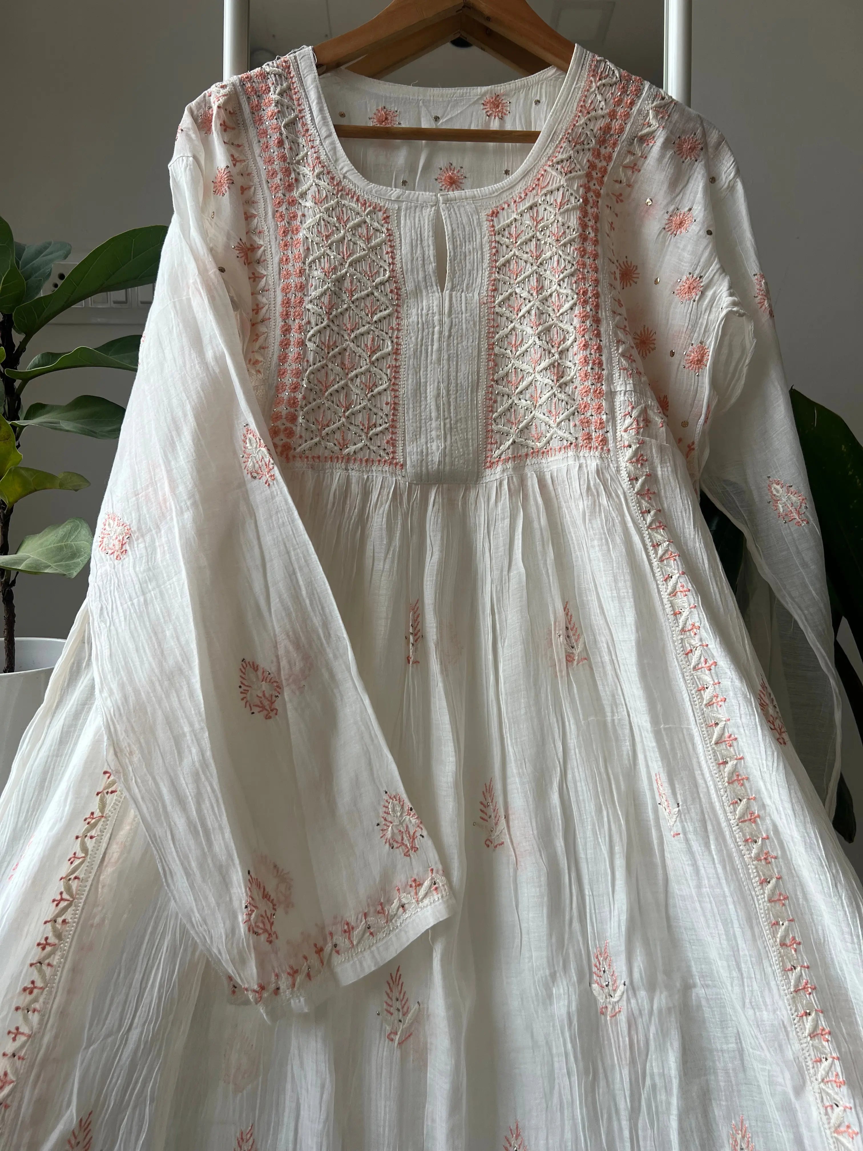 Mul Chanderi Chikankari Anarkali - Orange ARIAA CHIKANKARI