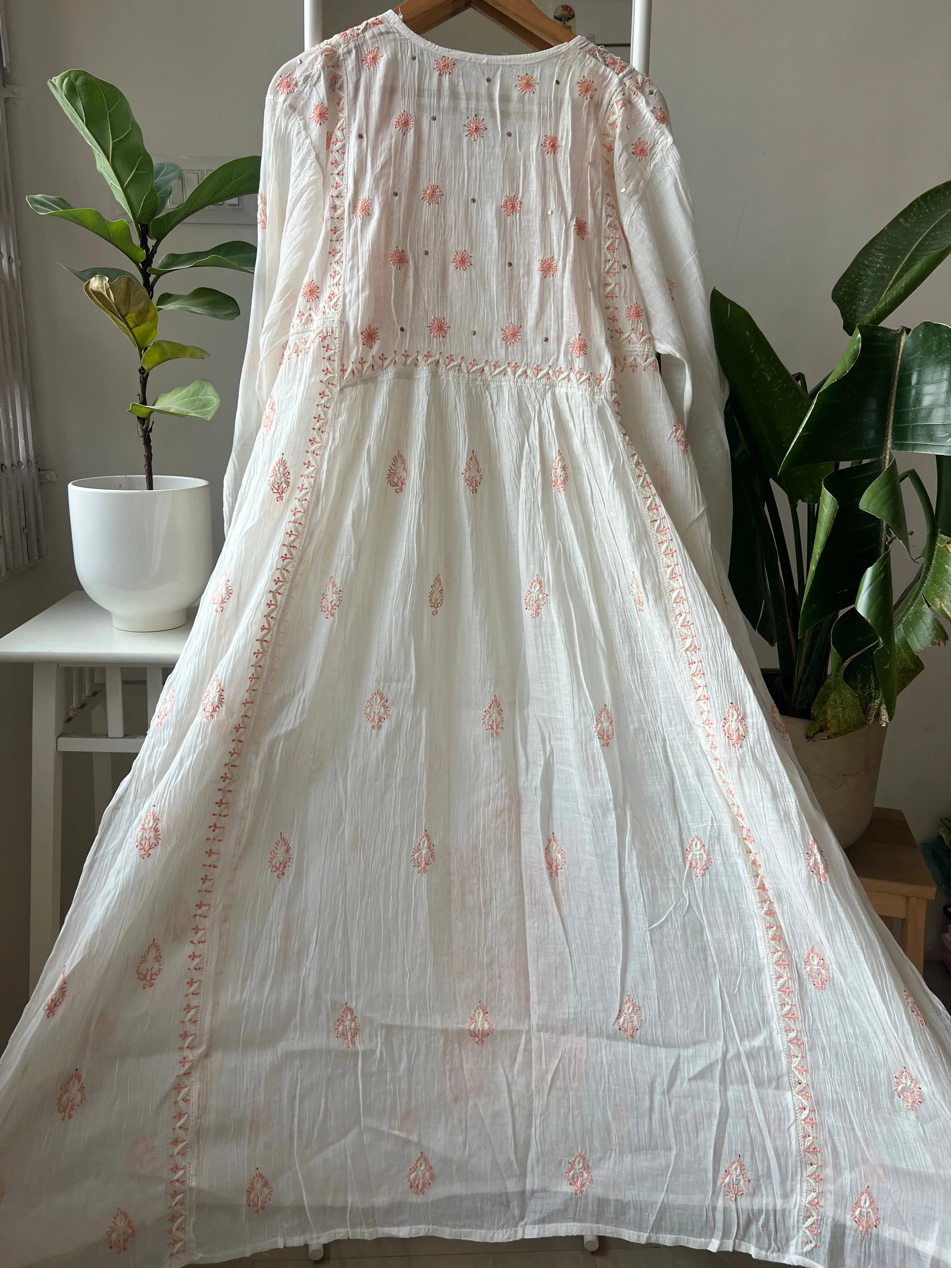 Mul Chanderi Chikankari Anarkali - Orange ARIAA CHIKANKARI