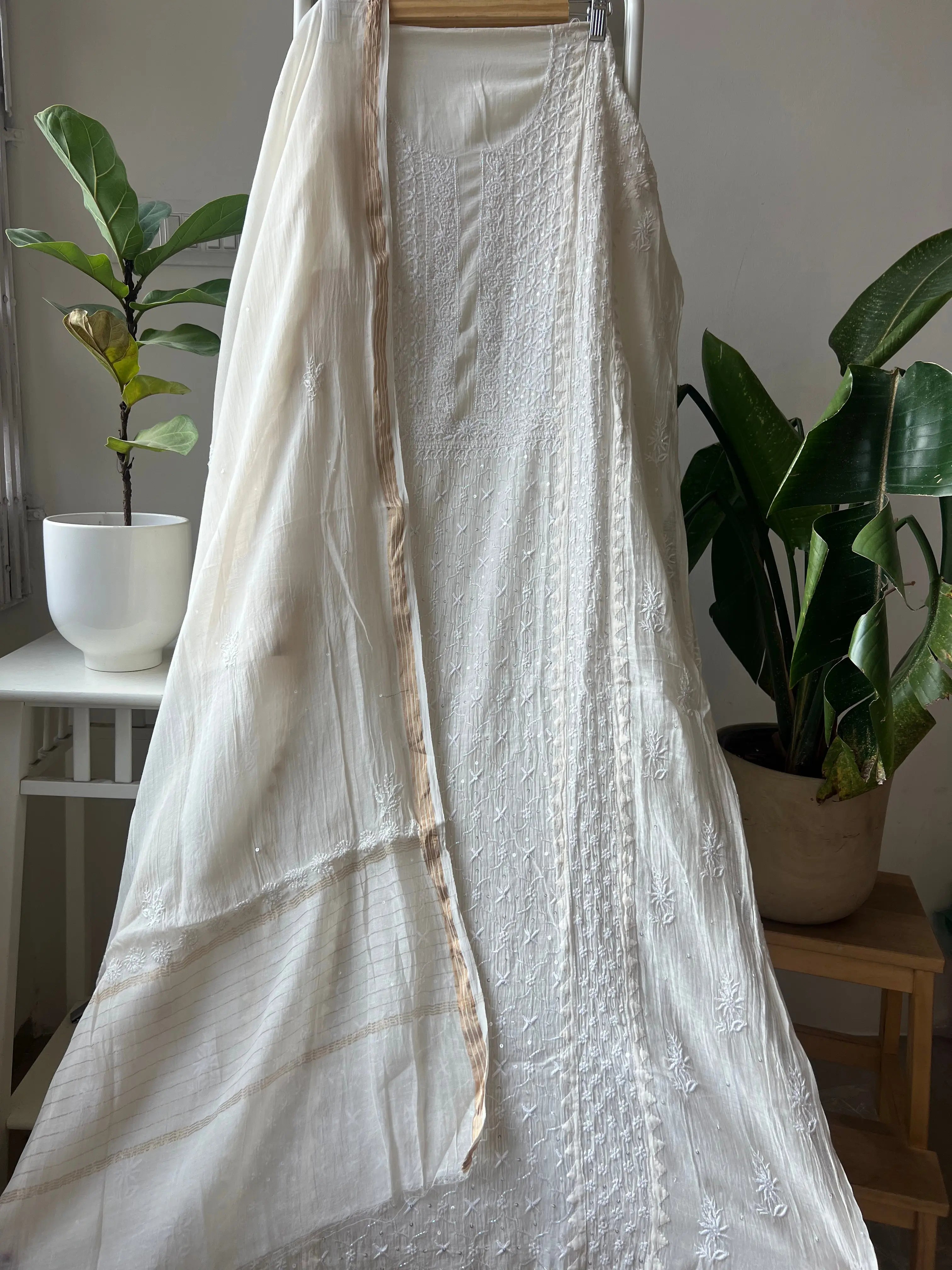 Mul Chanderi Chikankari Anarkali - White ARIAA CHIKANKARI
