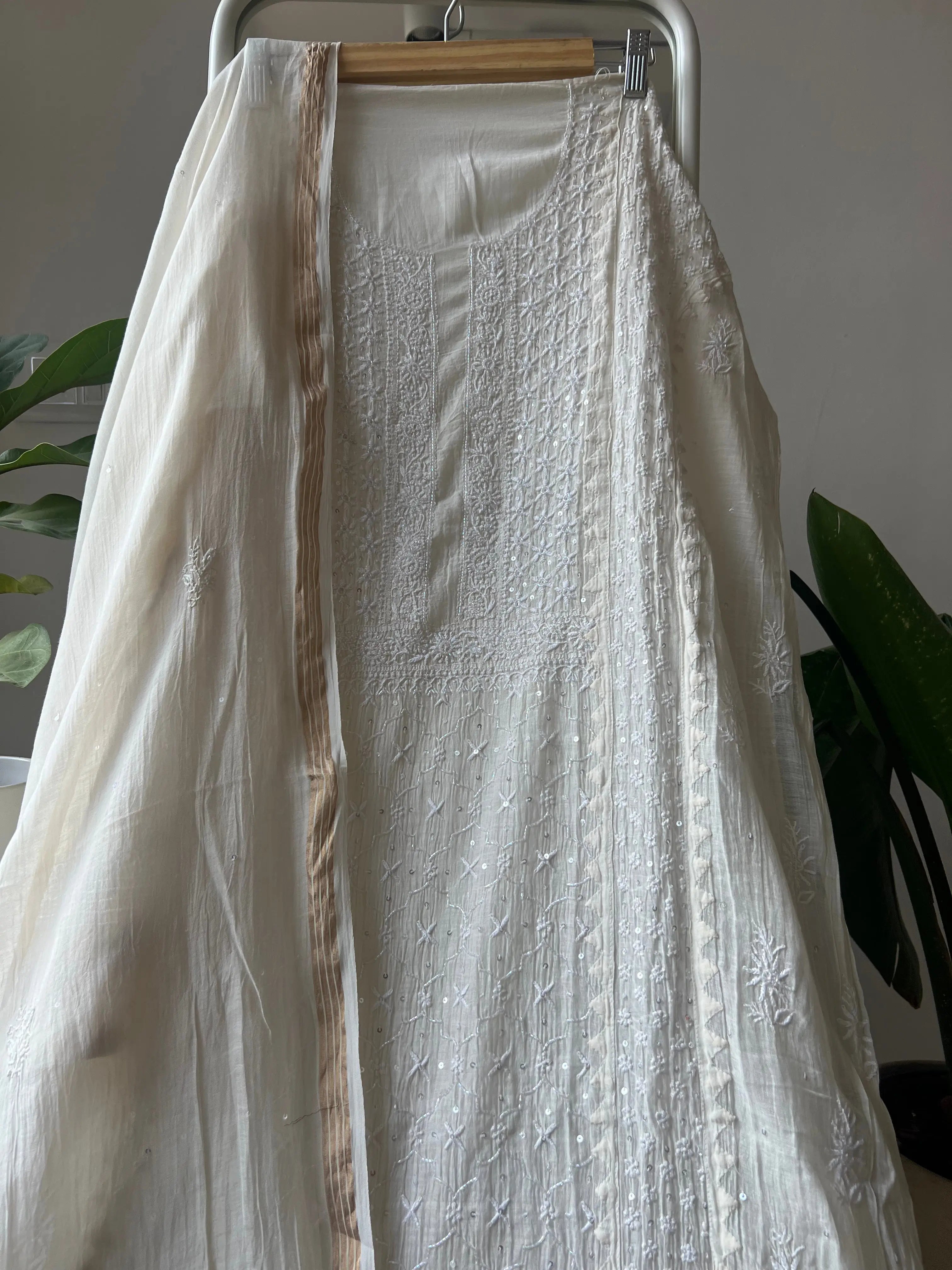 Mul Chanderi Chikankari Anarkali - White ARIAA CHIKANKARI