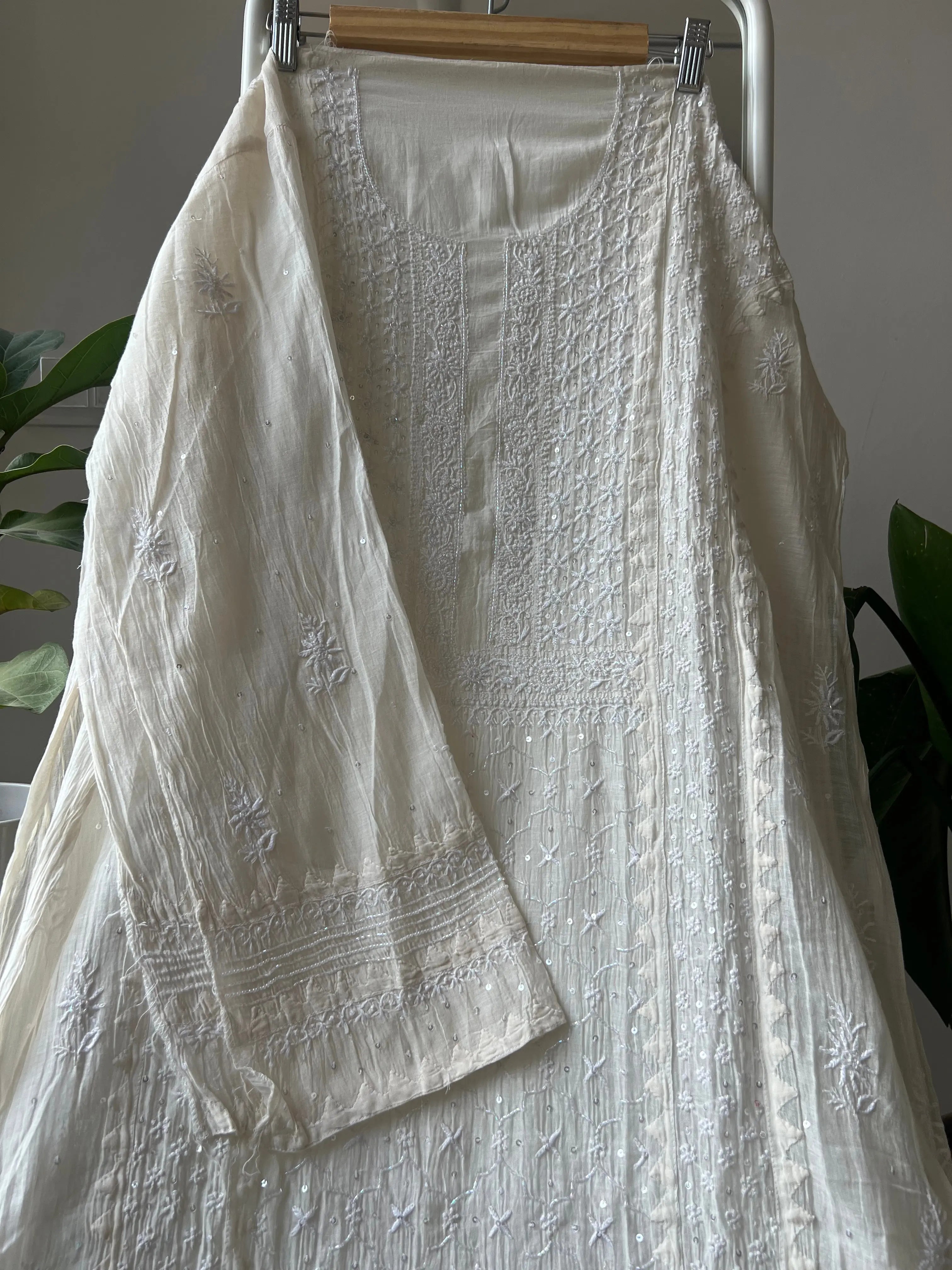 Mul Chanderi Chikankari Anarkali - White ARIAA CHIKANKARI