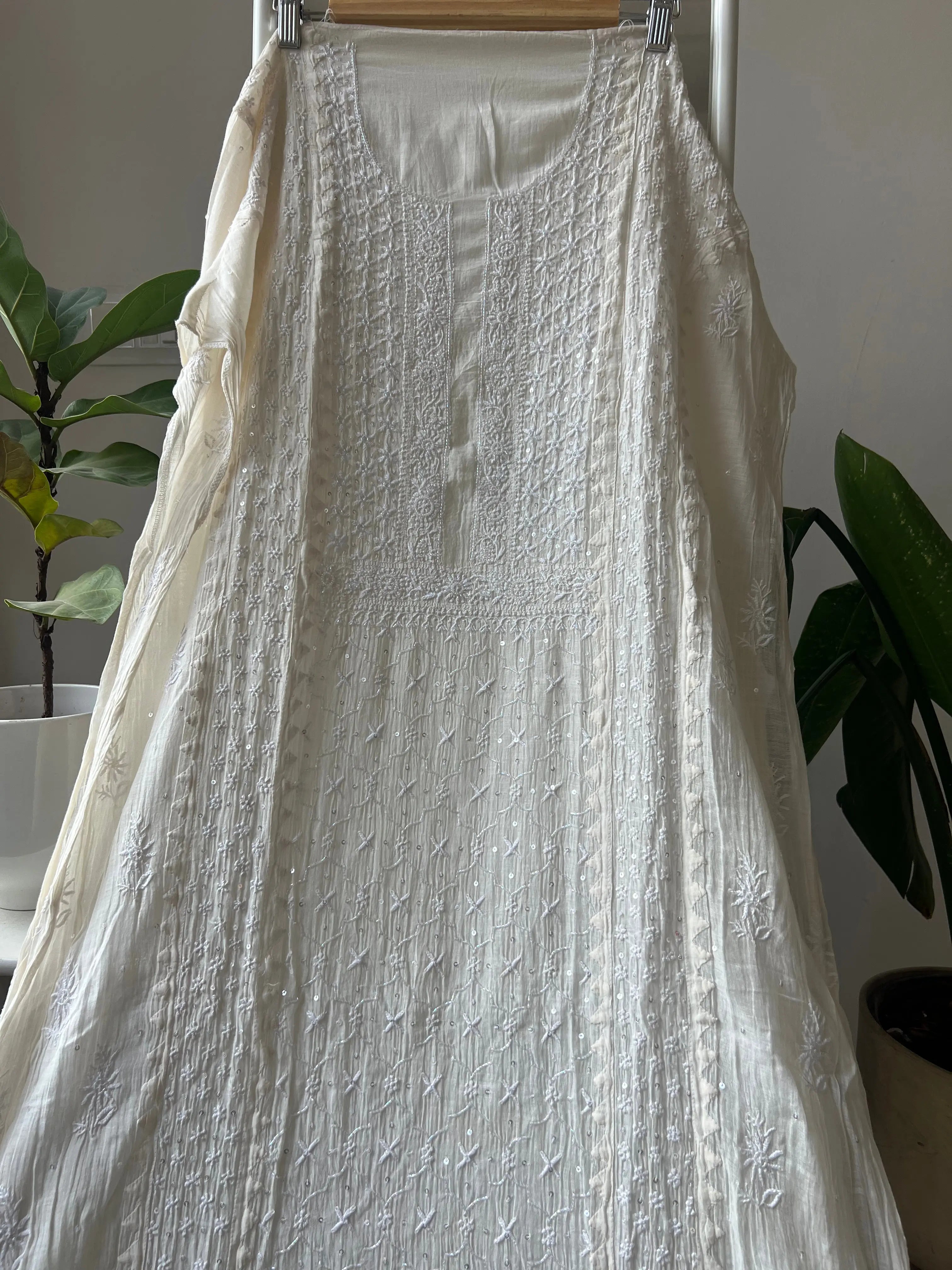 Mul Chanderi Chikankari Anarkali - White ARIAA CHIKANKARI