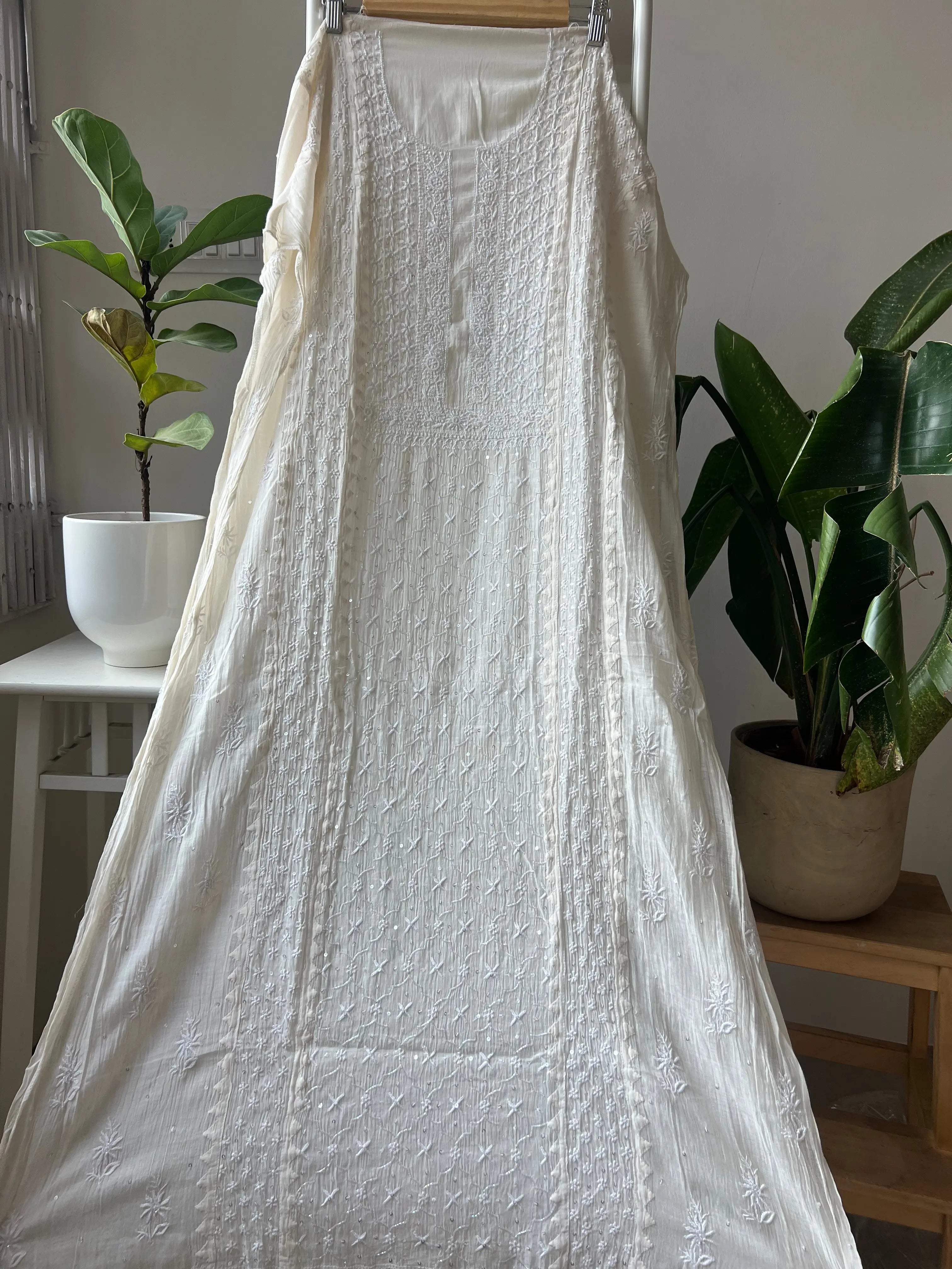 Mul Chanderi Chikankari Anarkali - White ARIAA CHIKANKARI