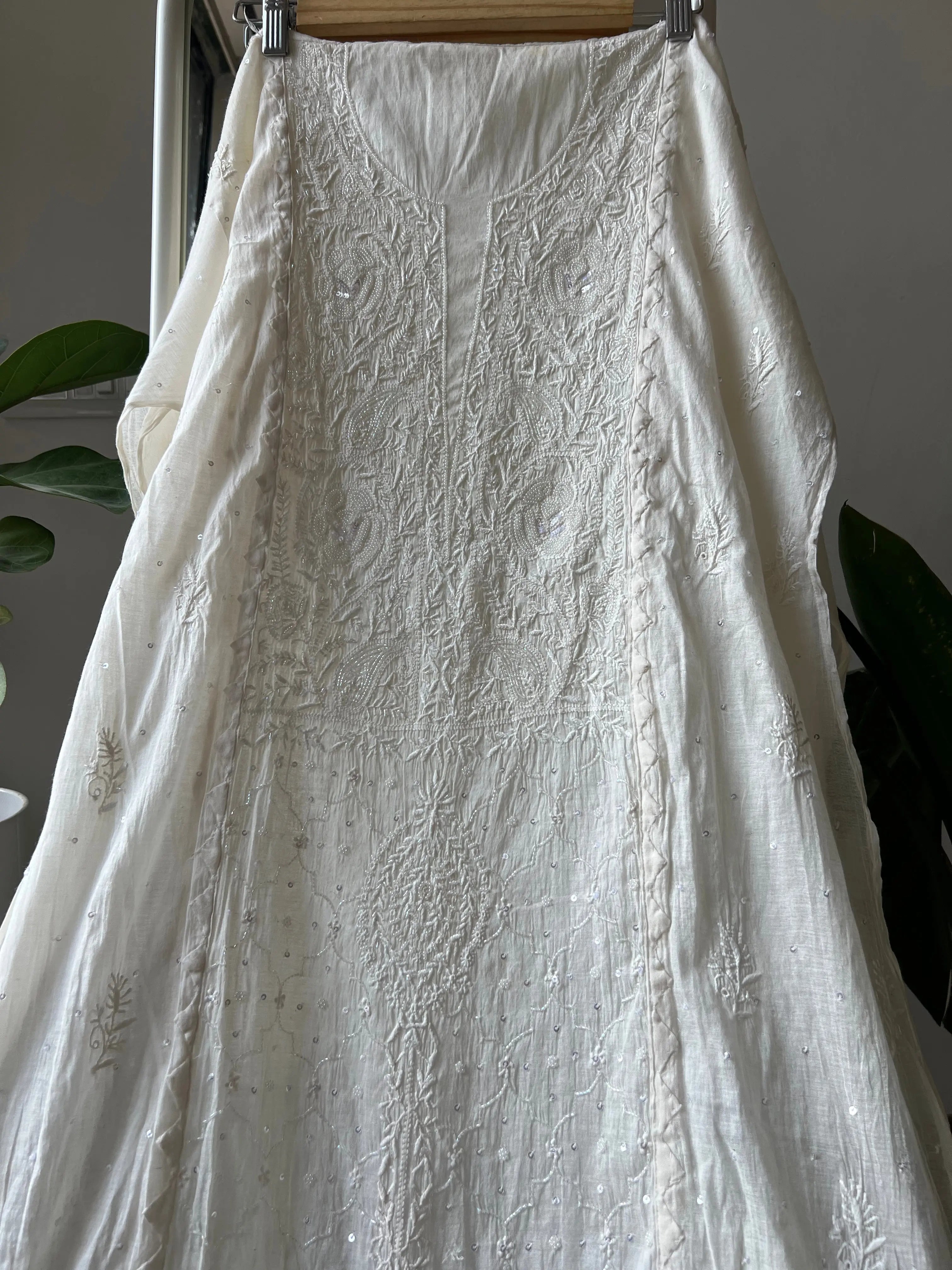 Mul Chanderi Chikankari Anarkali - White ARIAA CHIKANKARI