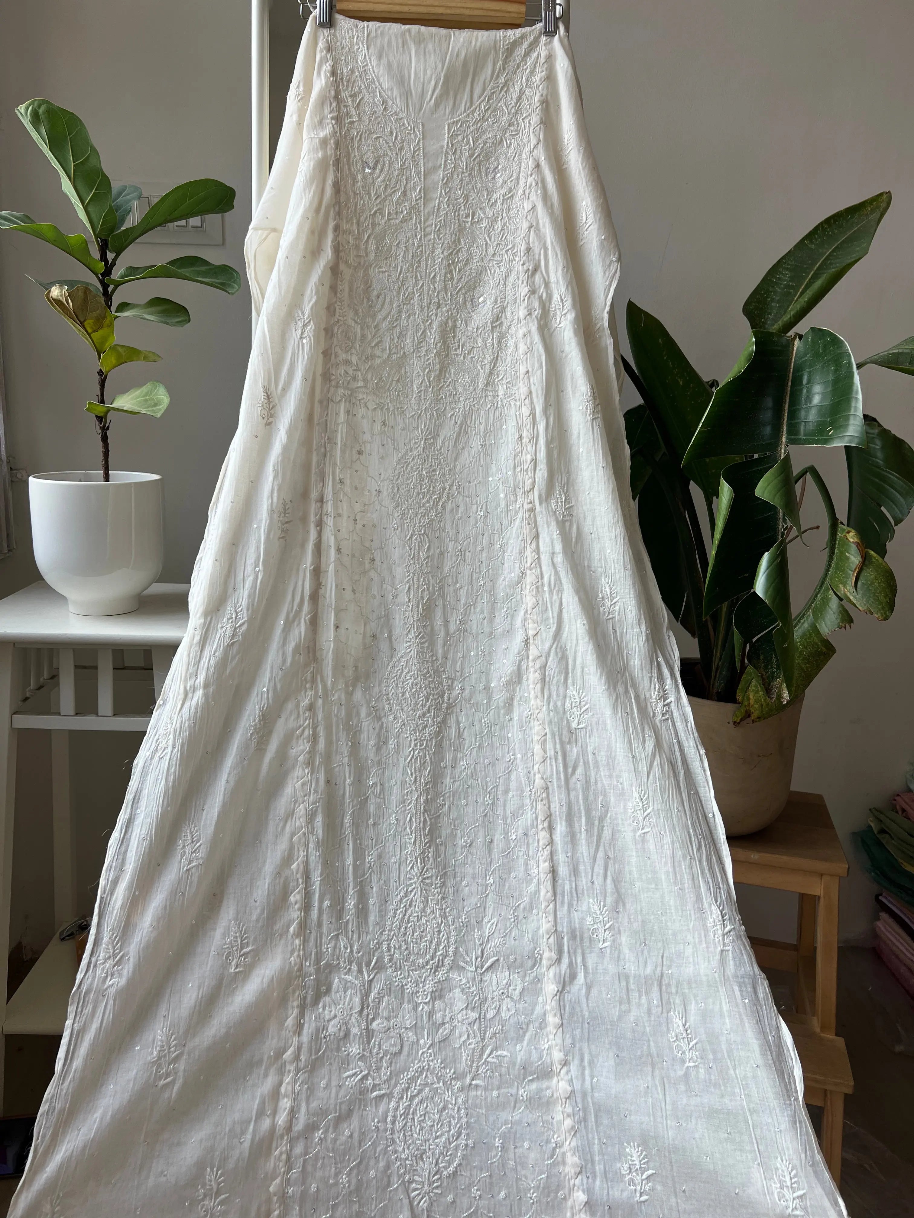 Mul Chanderi Chikankari Anarkali - White ARIAA CHIKANKARI