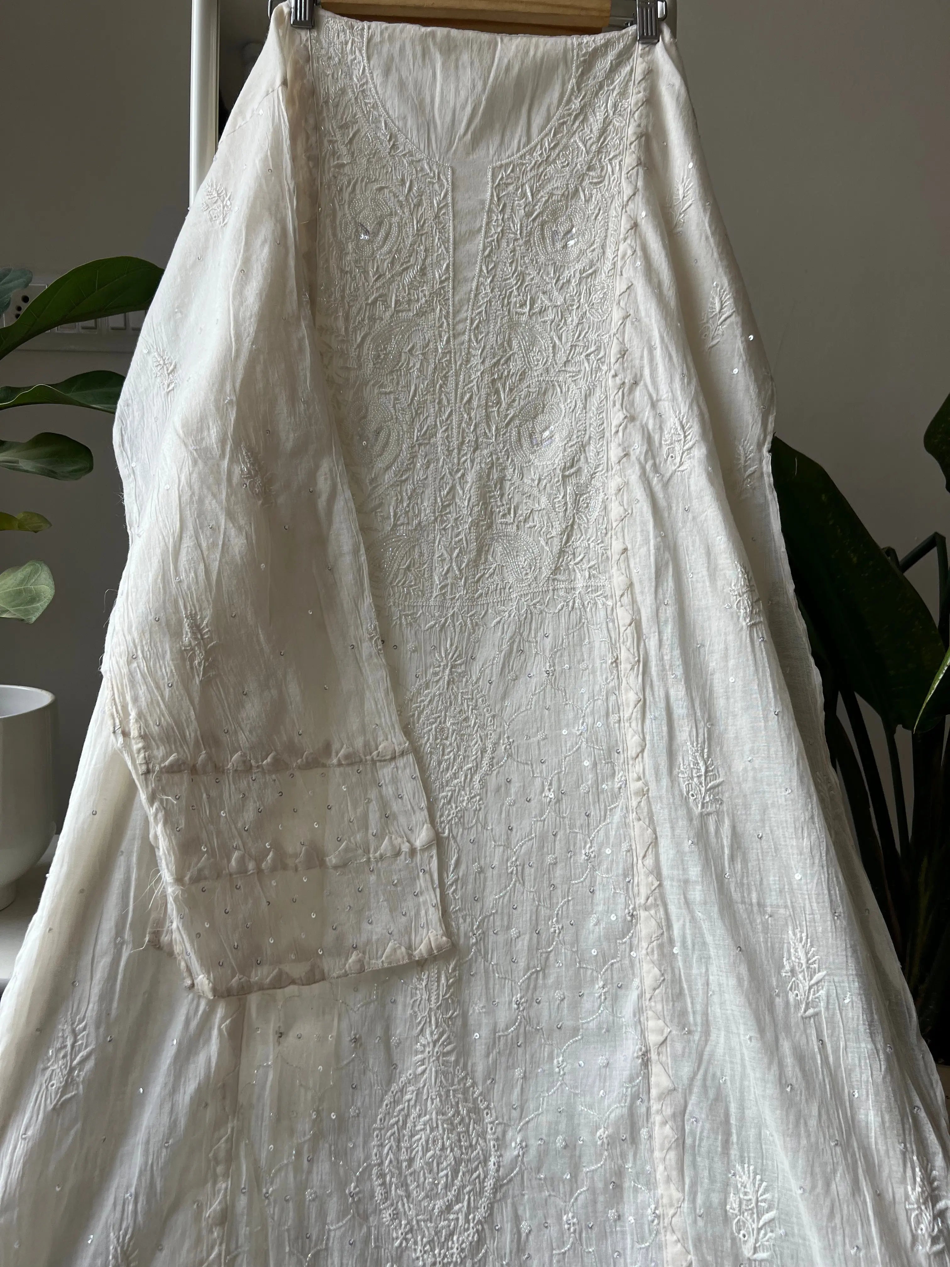 Mul Chanderi Chikankari Anarkali - White ARIAA CHIKANKARI