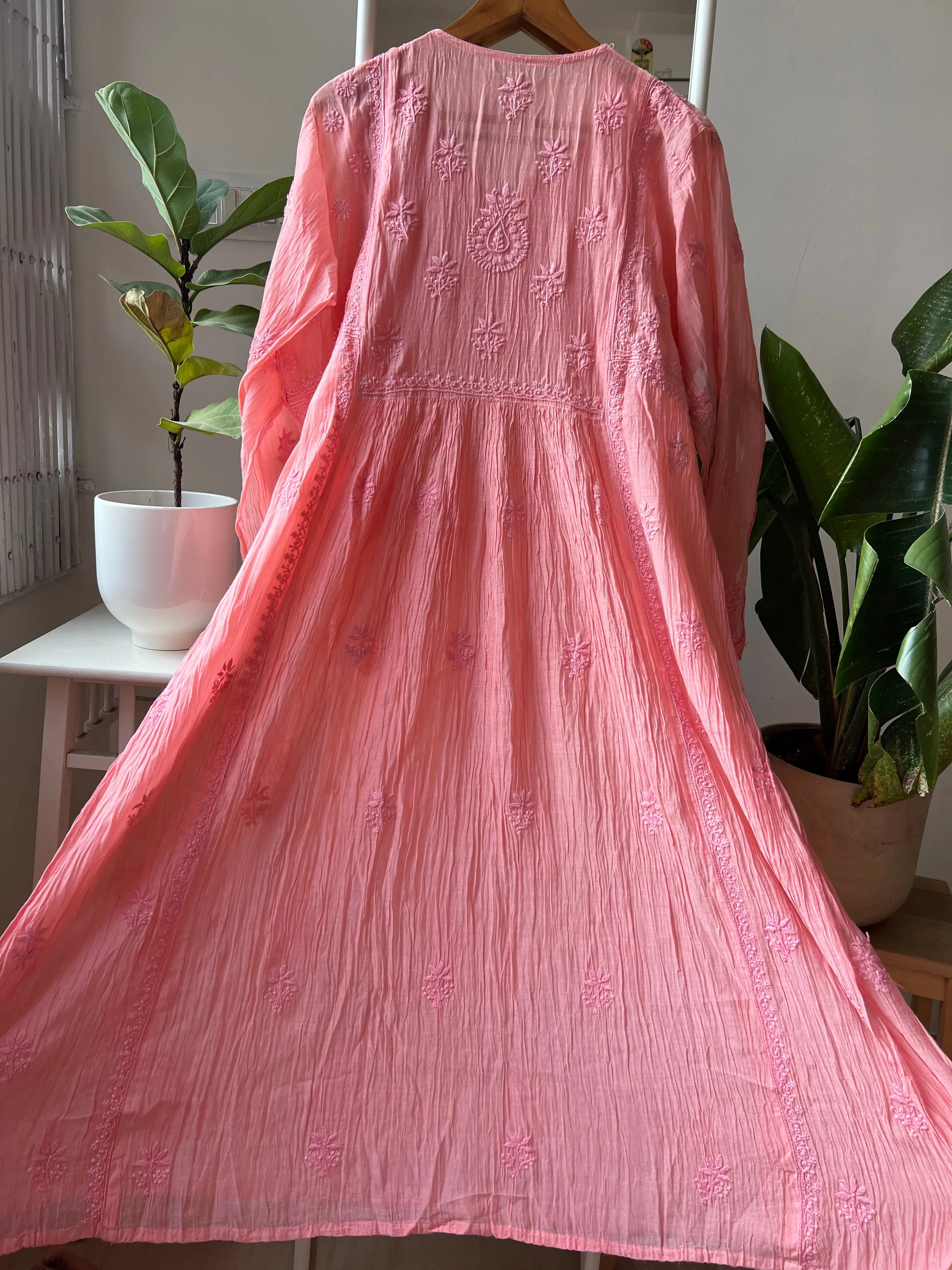 Mul Chanderi Chikankari Anarkali - Pink ARIAA CHIKANKARI