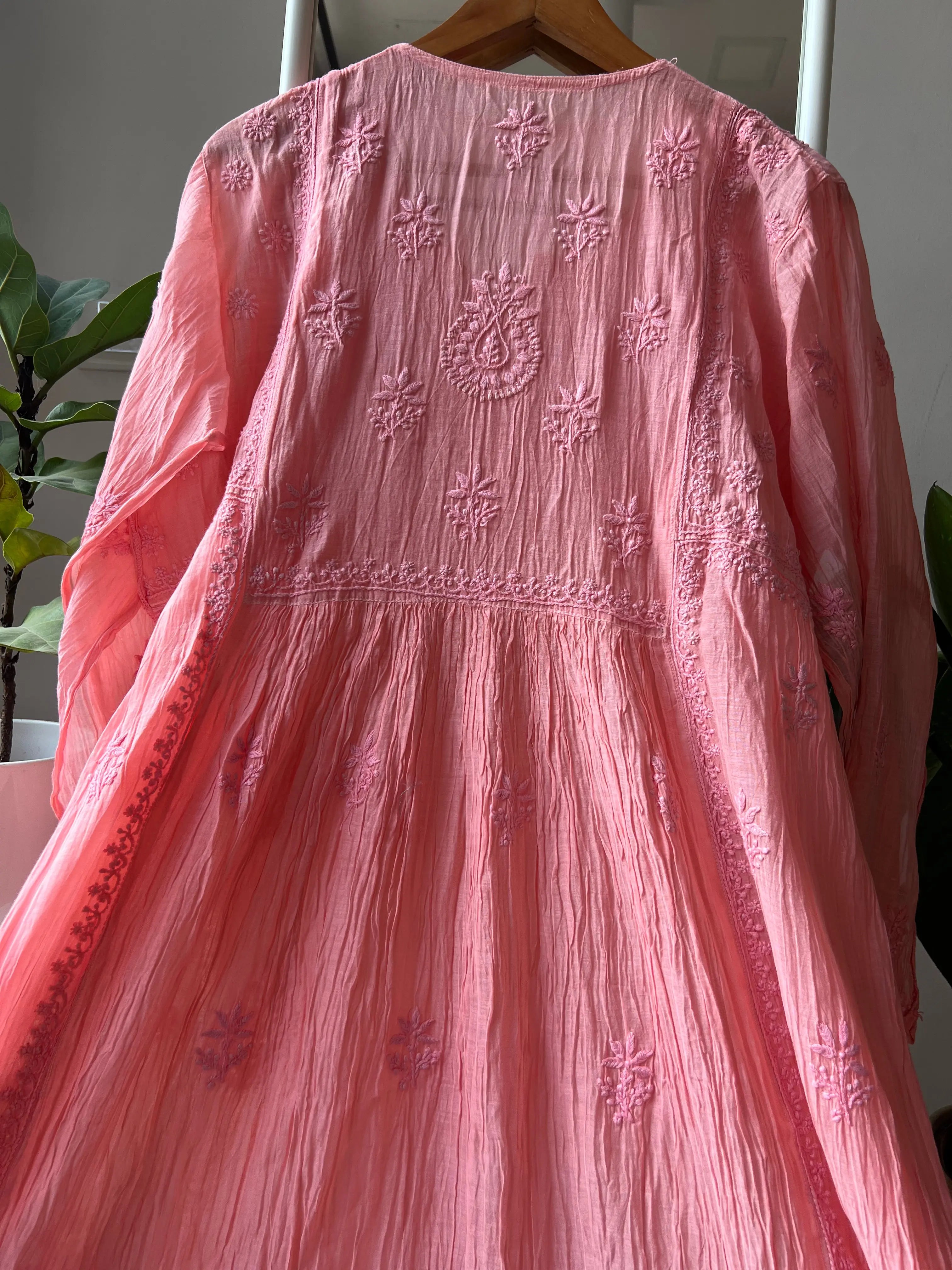 Mul Chanderi Chikankari Anarkali - Pink ARIAA CHIKANKARI