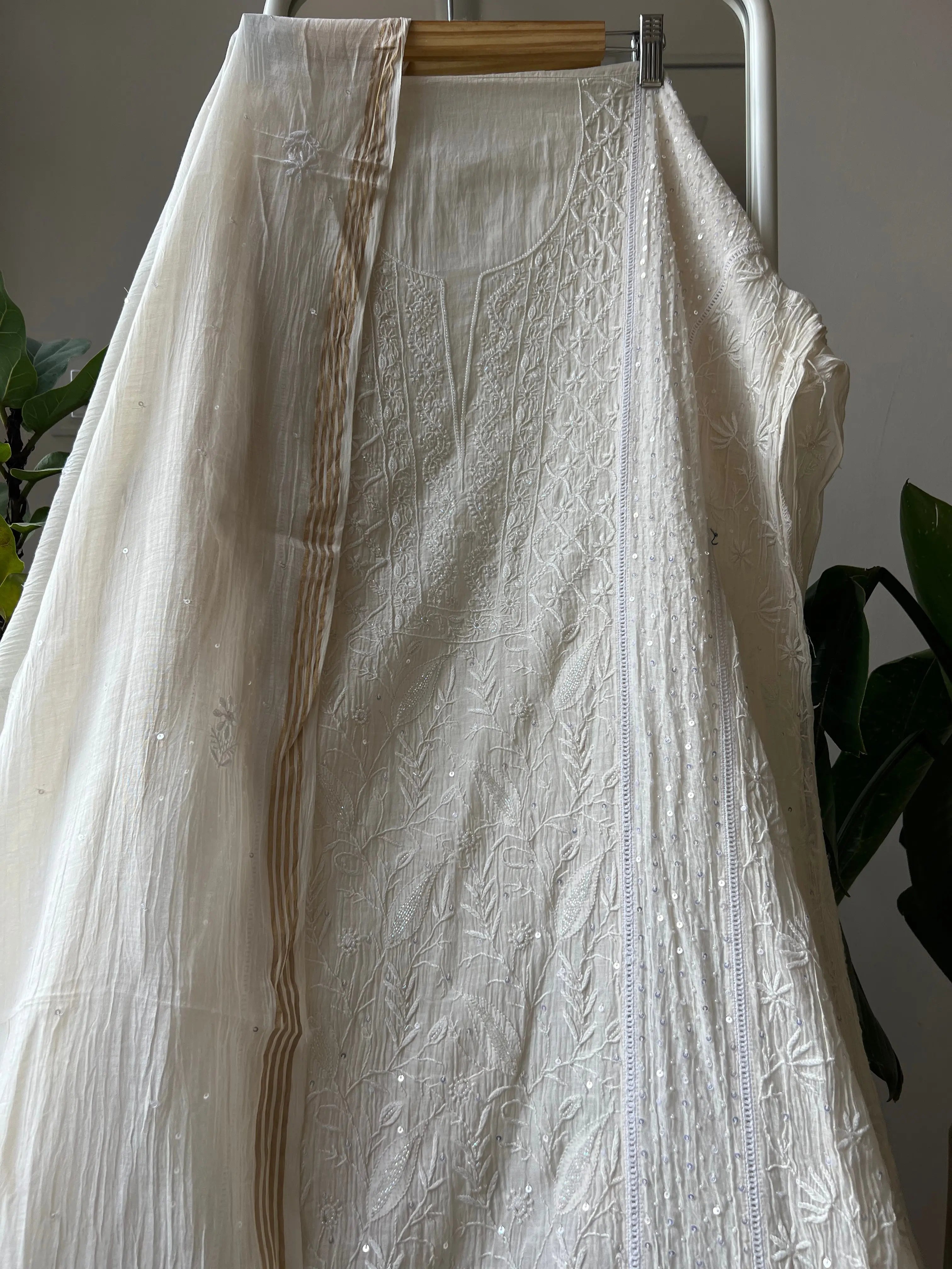 Mul Chanderi Chikankari Anarkali - White ARIAA CHIKANKARI