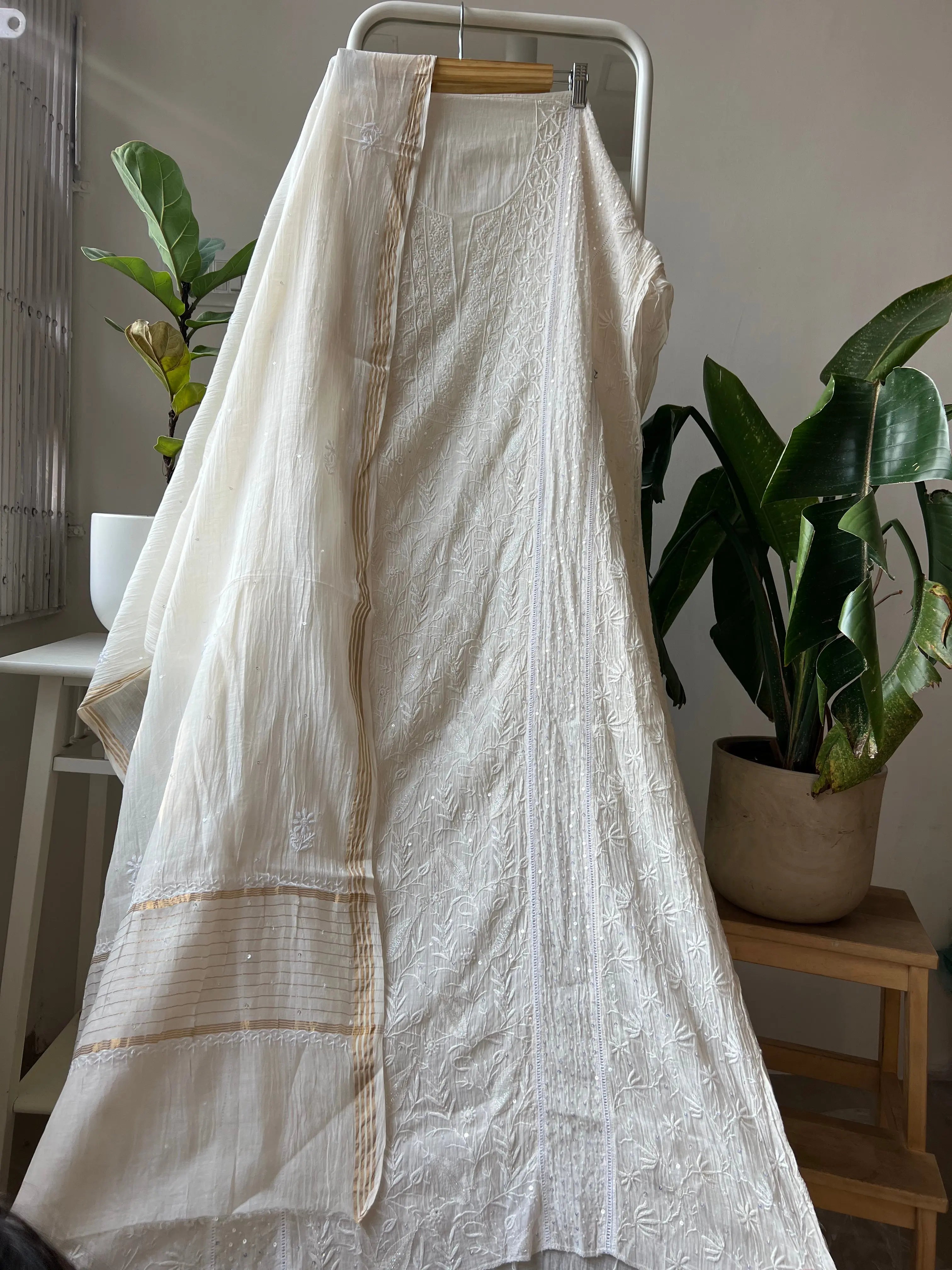 Mul Chanderi Chikankari Anarkali - White ARIAA CHIKANKARI