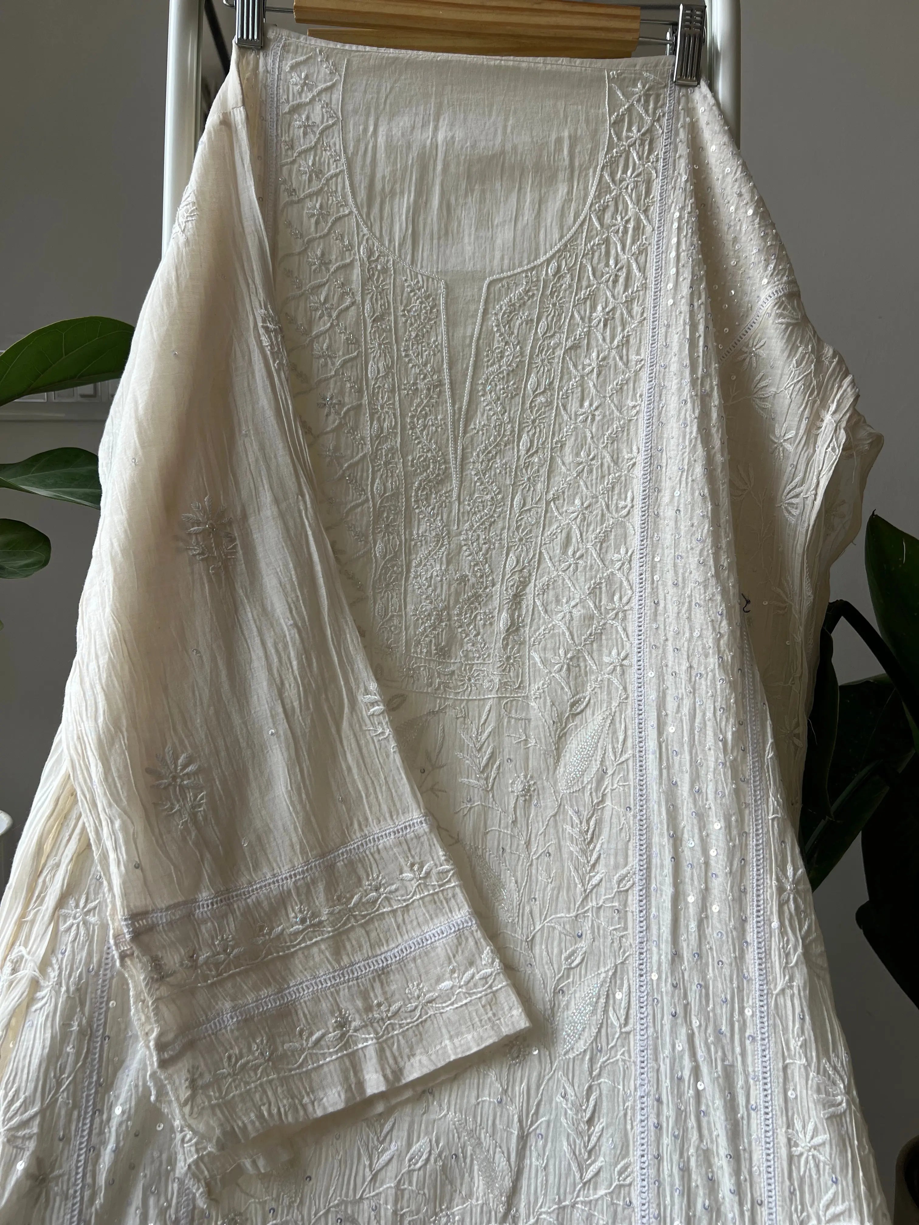 Mul Chanderi Chikankari Anarkali - White ARIAA CHIKANKARI