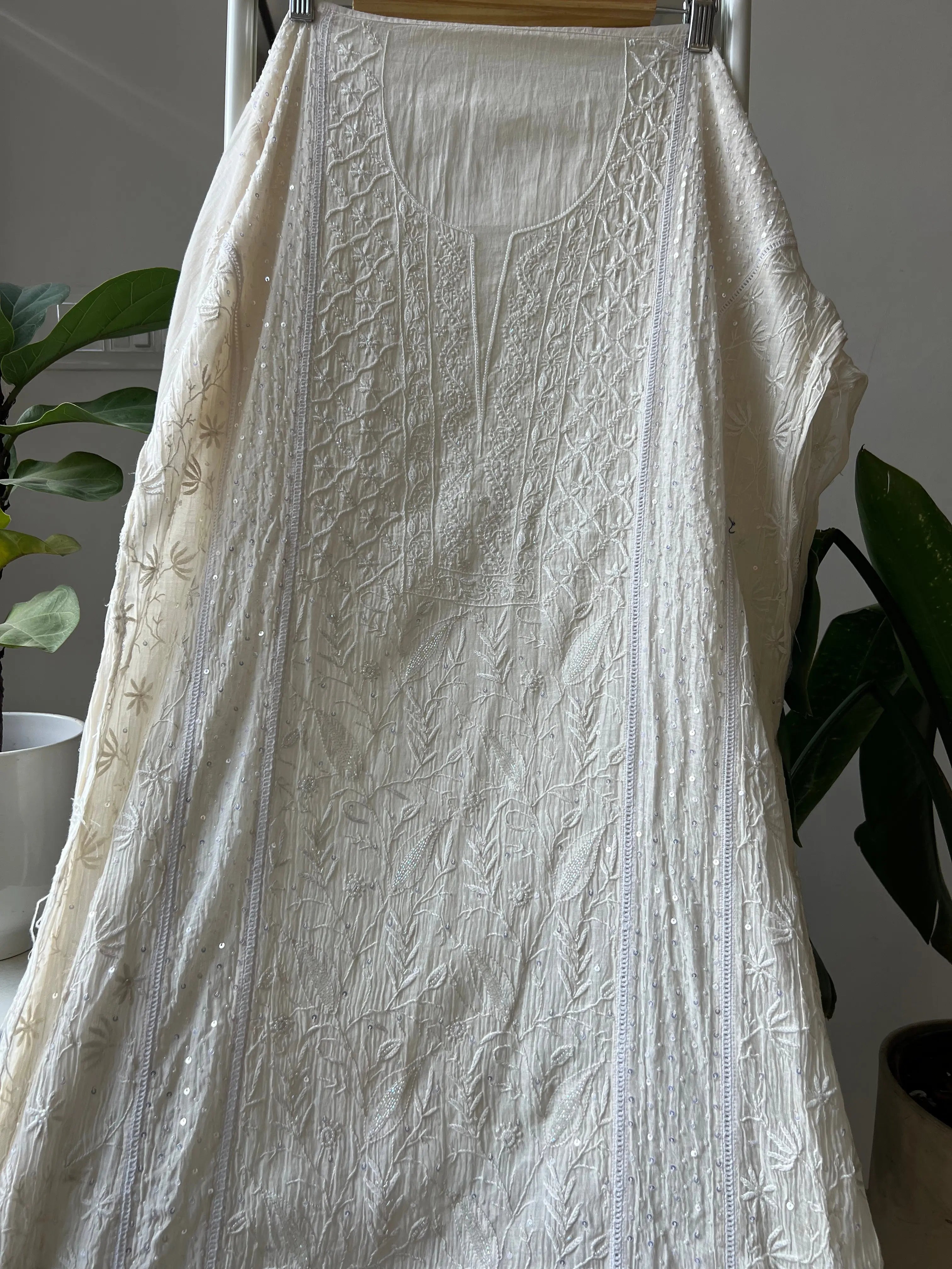 Mul Chanderi Chikankari Anarkali - White ARIAA CHIKANKARI