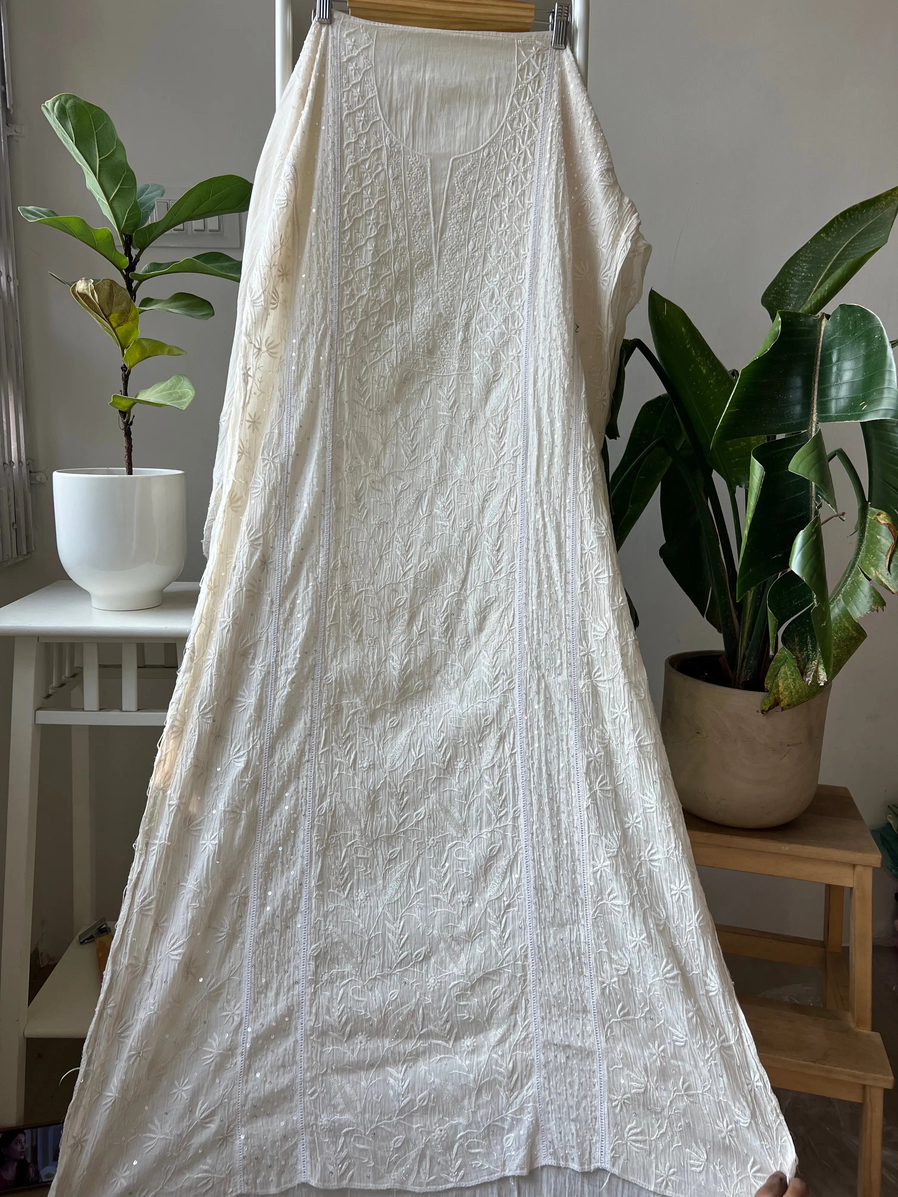 Mul Chanderi Chikankari Anarkali - White ARIAA CHIKANKARI